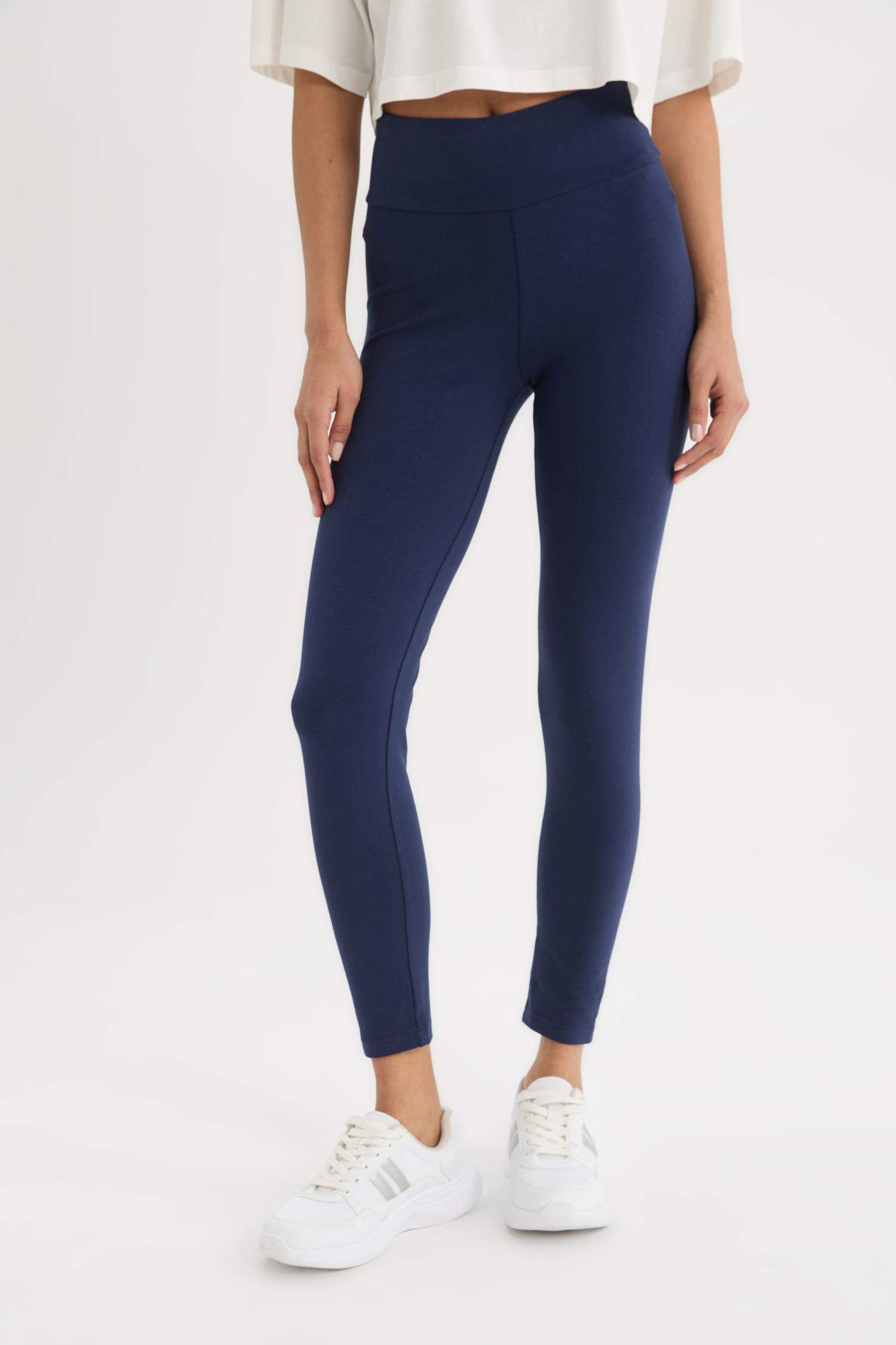 Yüksek Bel Beli Saran Pamuklu Basic Düz Sporcu Tayt