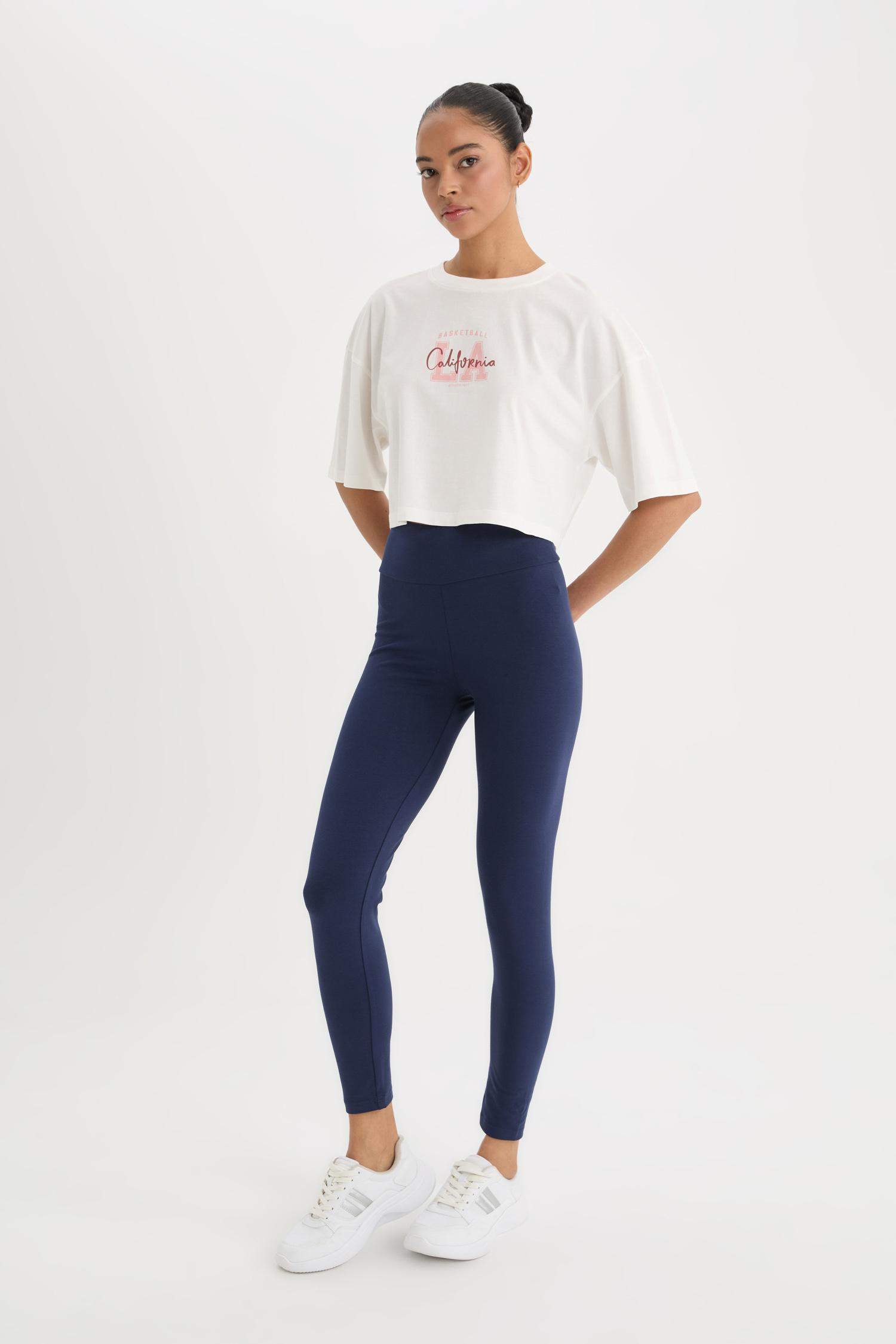 Yüksek Bel Beli Saran Pamuklu Basic Düz Sporcu Tayt