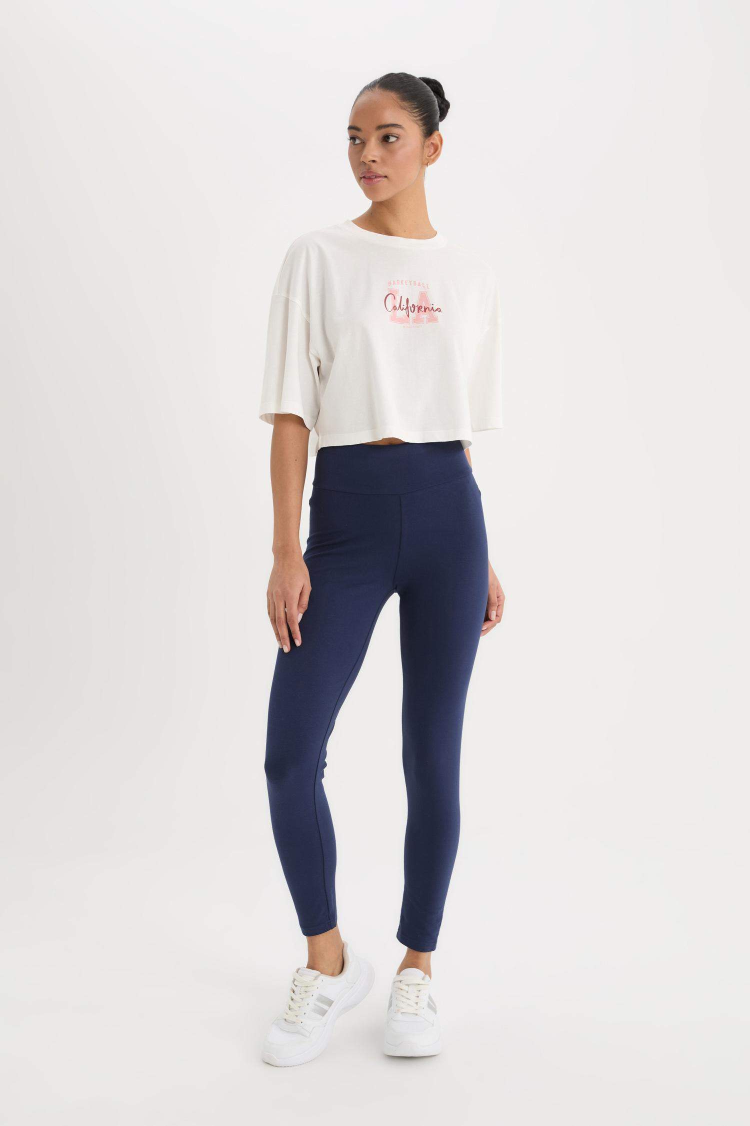 Yüksek Bel Beli Saran Pamuklu Basic Düz Sporcu Tayt