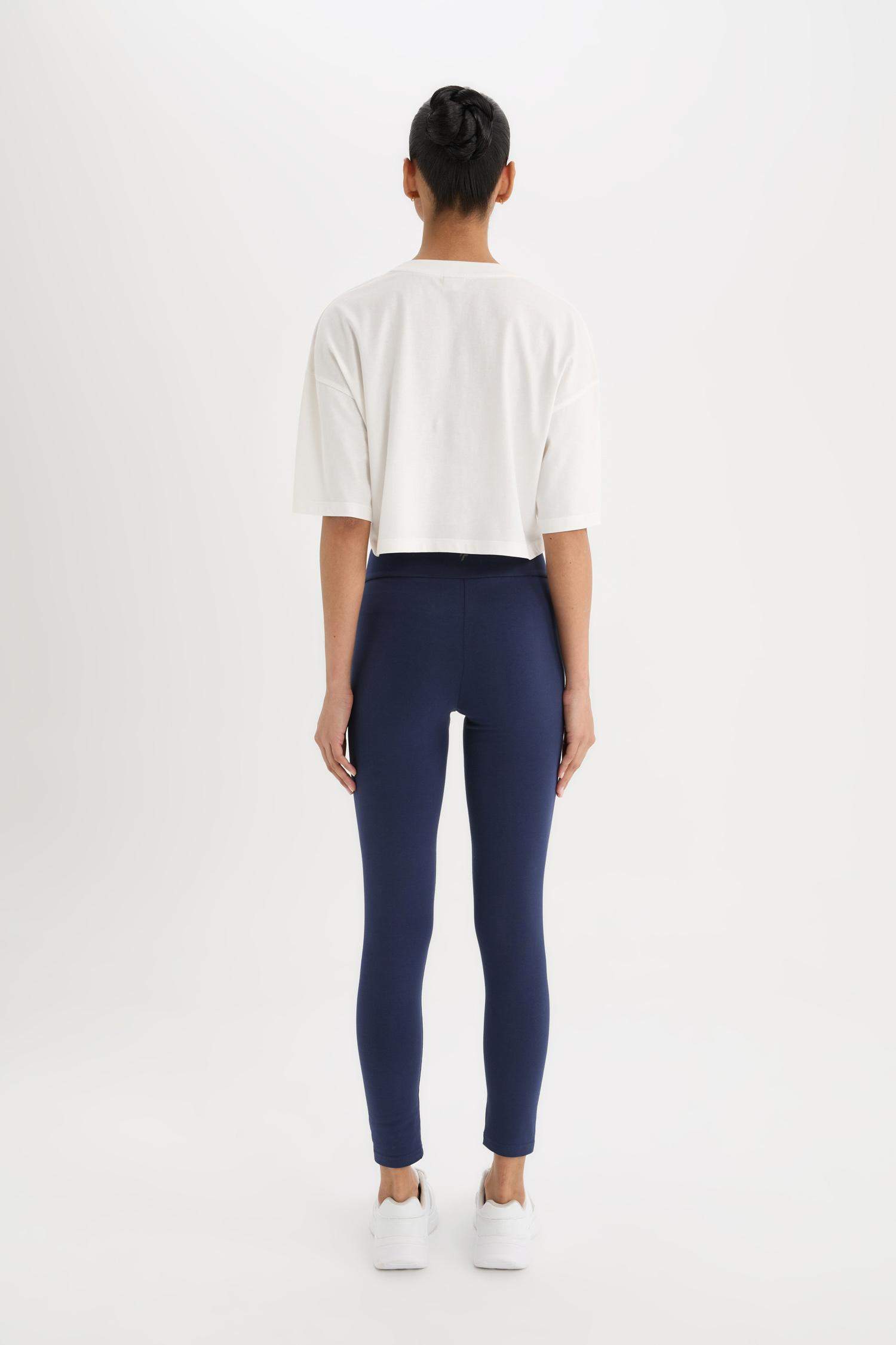 Yüksek Bel Beli Saran Pamuklu Basic Düz Sporcu Tayt