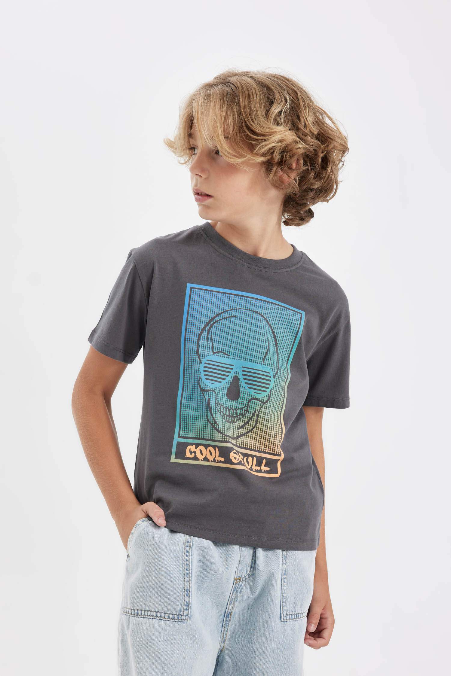 Boy Crew Neck Gradient Printed Short Sleeve T-Shirt