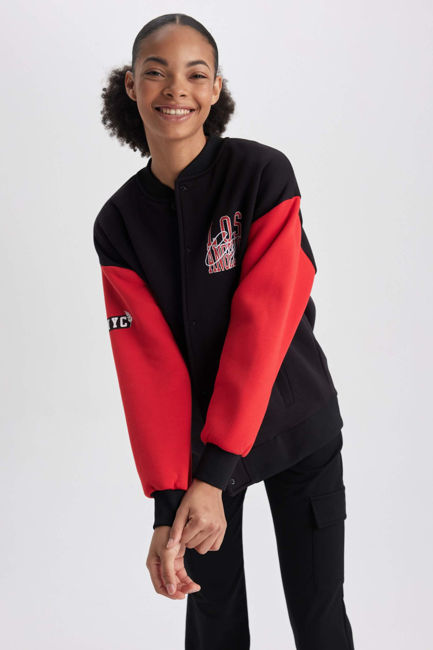 كارديجان مطبوع قماش سميك واسع بجيب