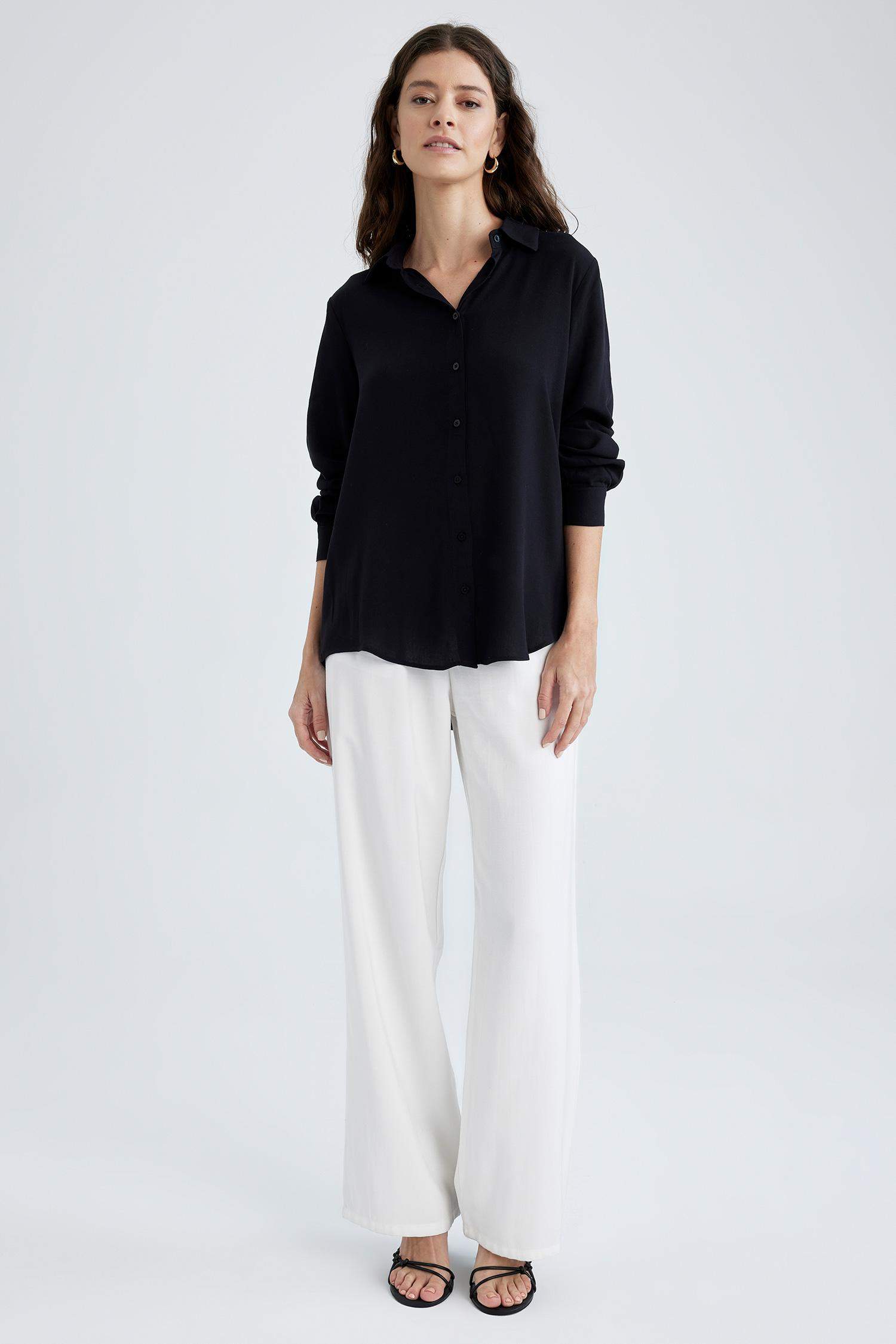 قميص بقصة عادية طويل الأكمام