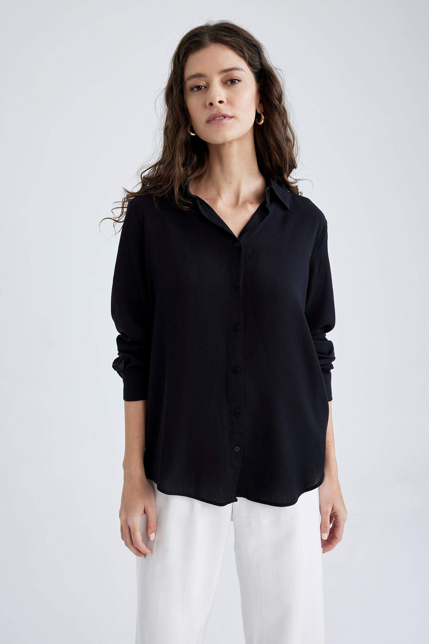 قميص بقصة عادية طويل الأكمام