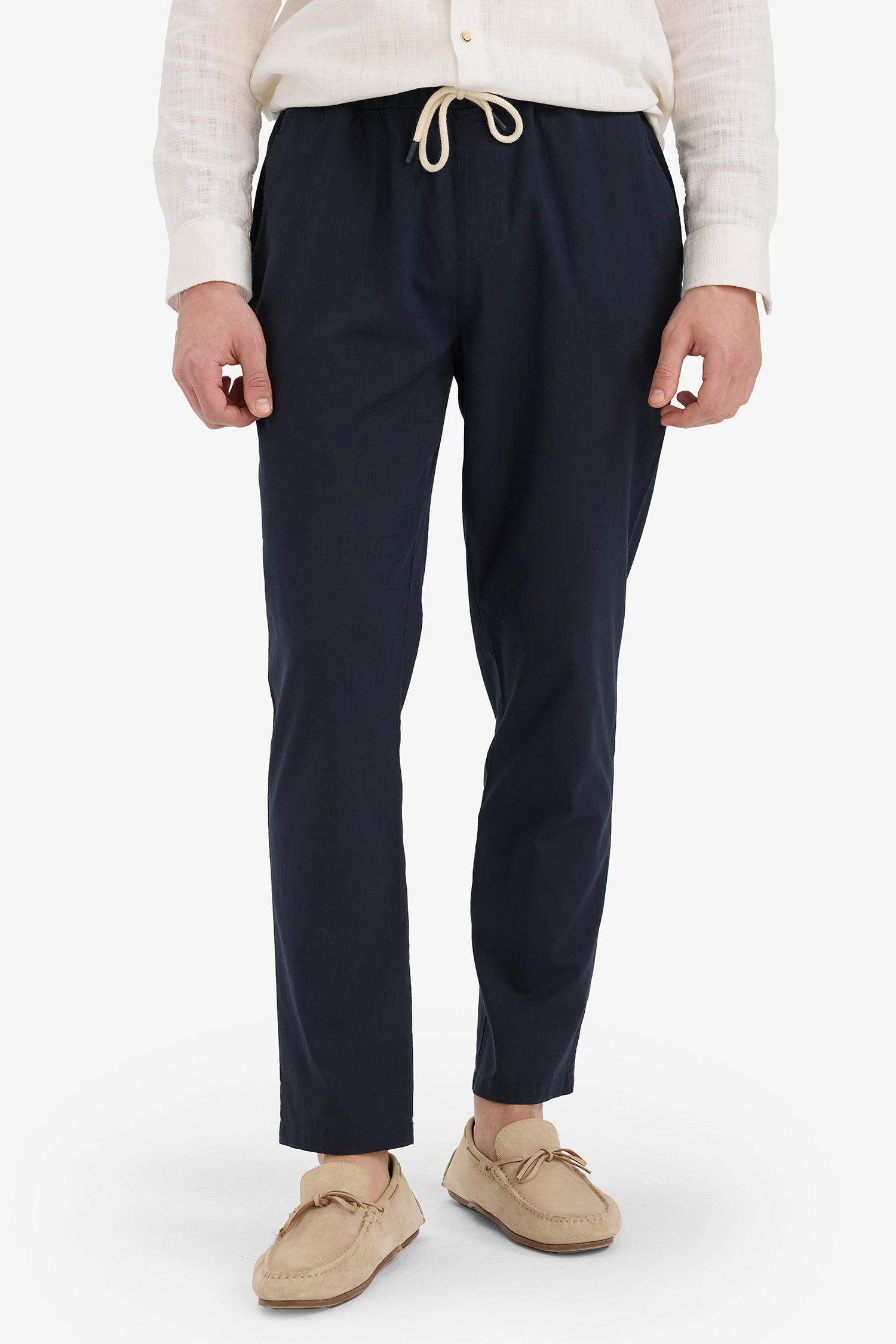 %100 Pamuk Jogger Fit Beli Bağcıklı Lastikli Dar Paça Cepli Pantolon