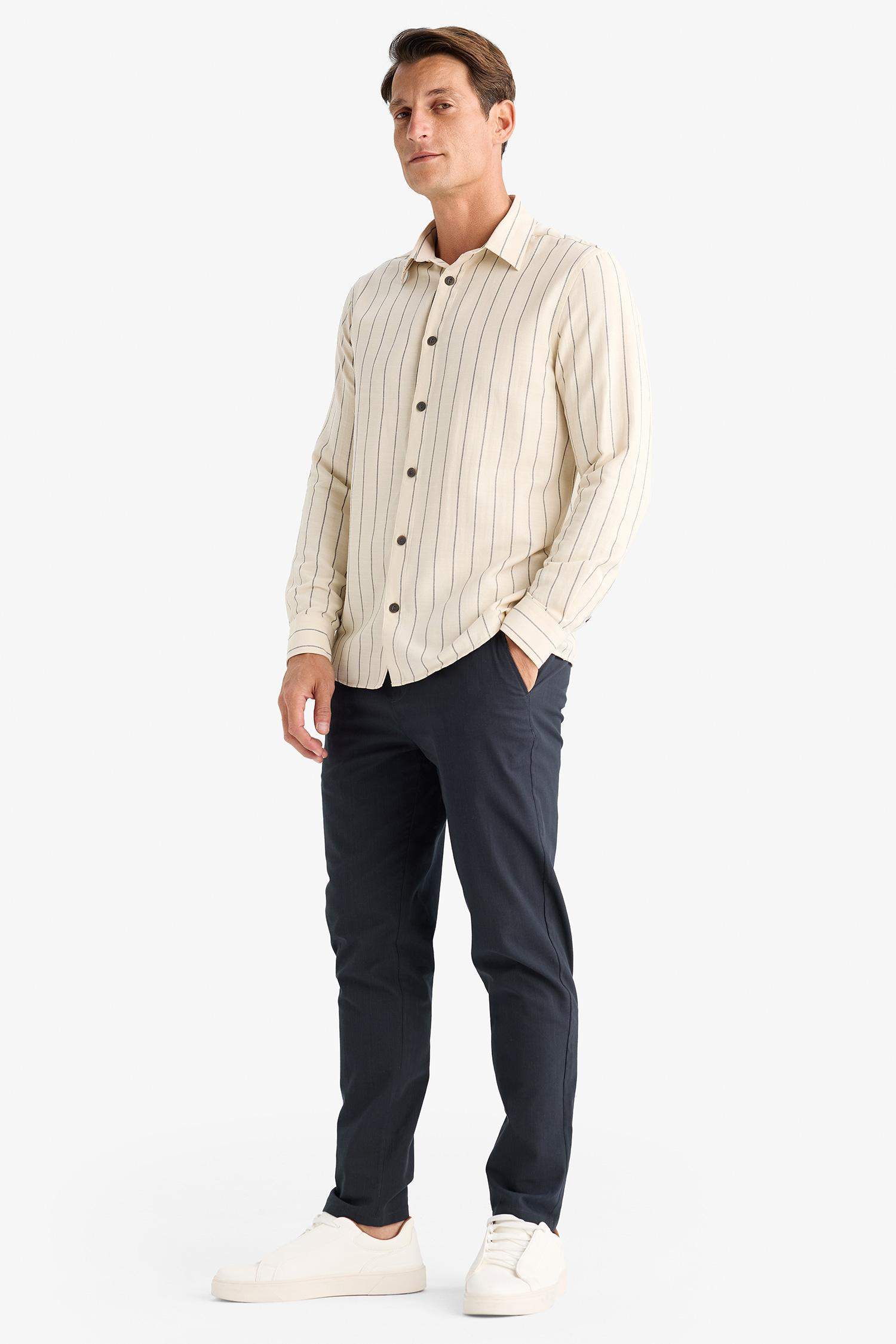 بنطلون كتان جوجر صيفي قطن برجل ضيقة وخصر مطاطي أنثرا غامق