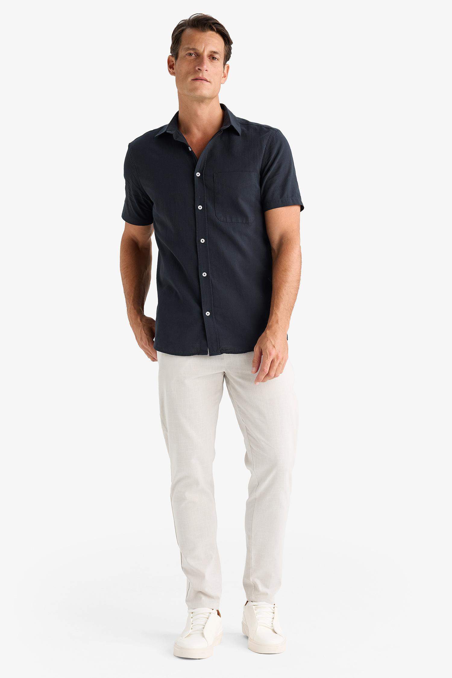 بنطلون كتان جوجر صيفي قطن برجل ضيقة وخصر مطاطي رمادي فاتح