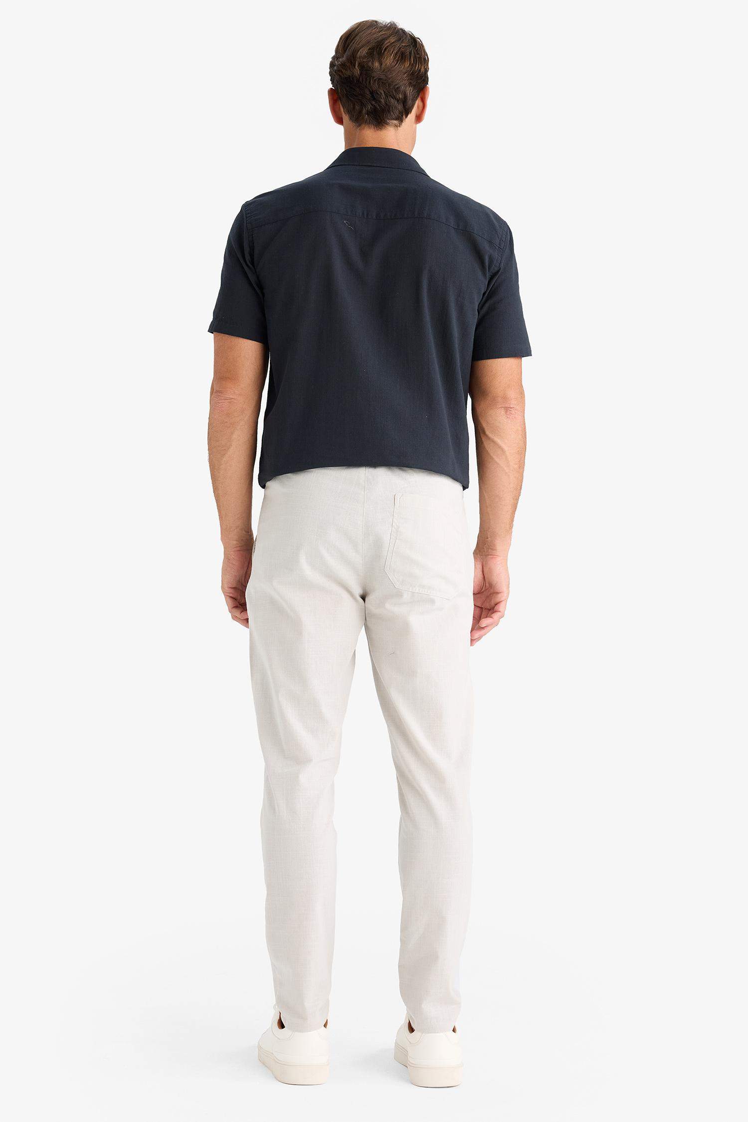 بنطلون كتان جوجر صيفي قطن برجل ضيقة وخصر مطاطي رمادي فاتح