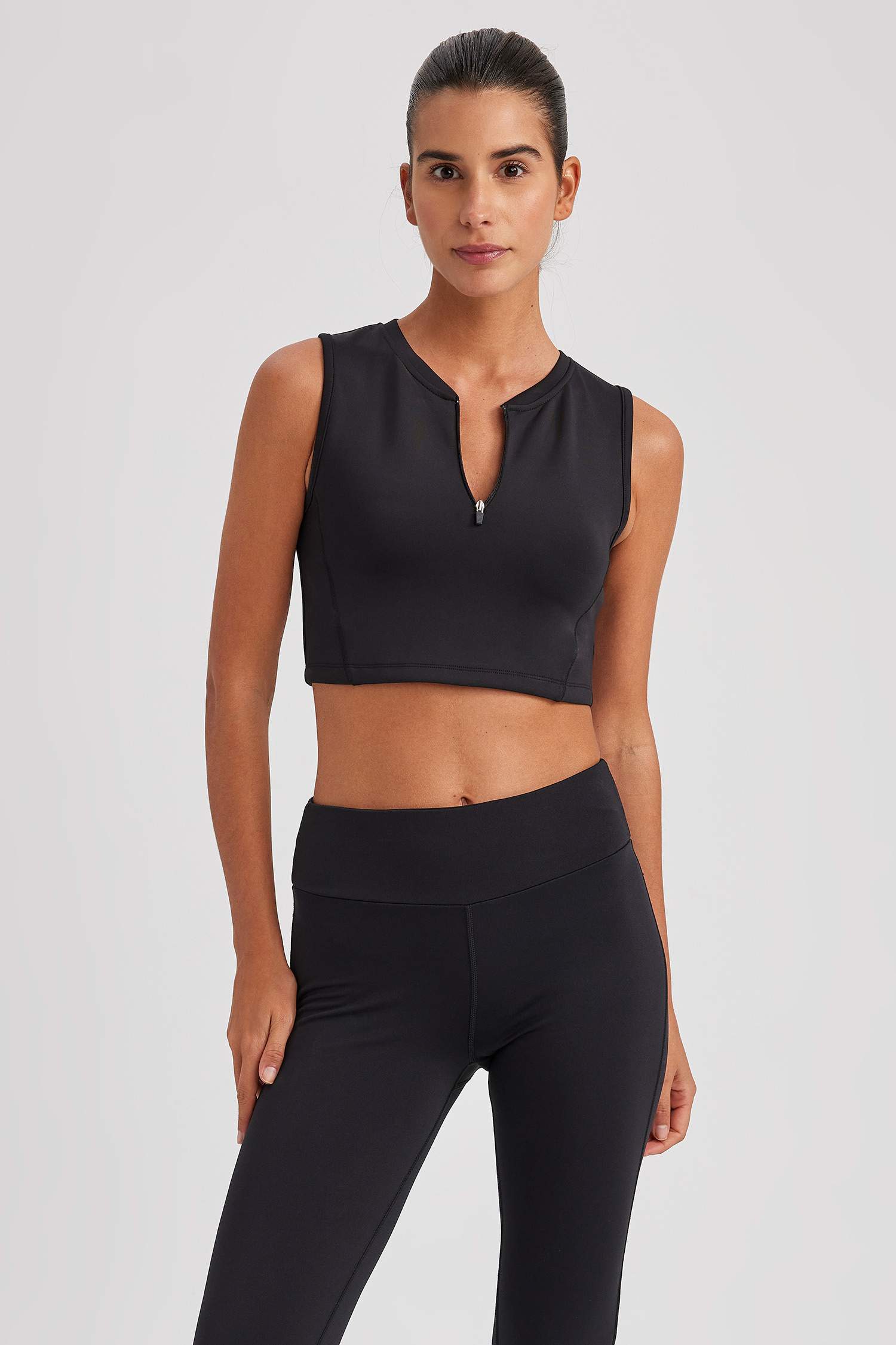 Defacto Fit Crop Top Col Halter Sans Manches Sports Bralet Athlète