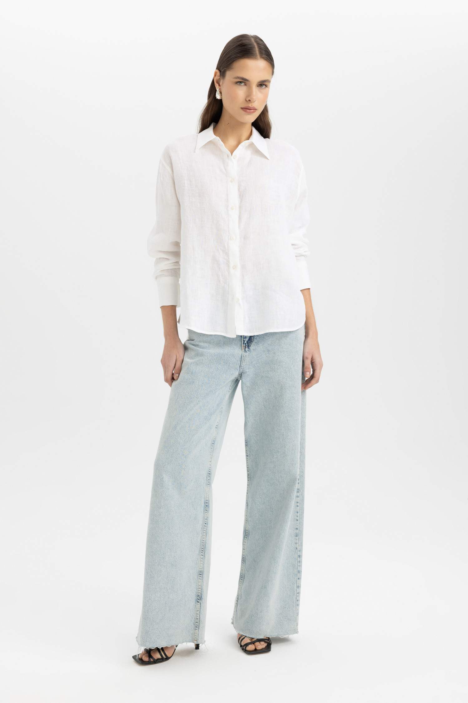Oversize Fit Shirt Collar linen Long Sleeve Shirt