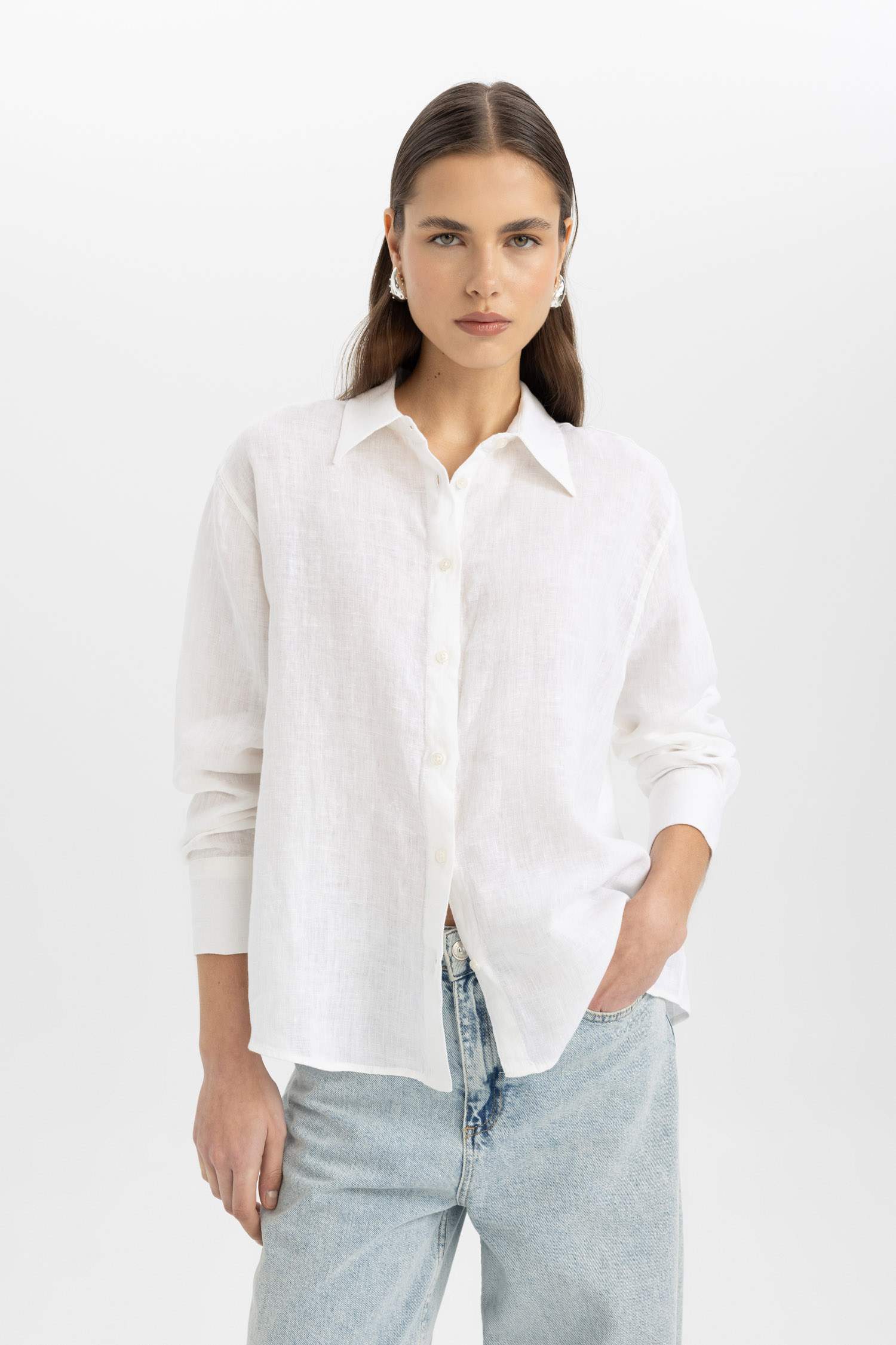 Oversize Fit Shirt Collar linen Long Sleeve Shirt