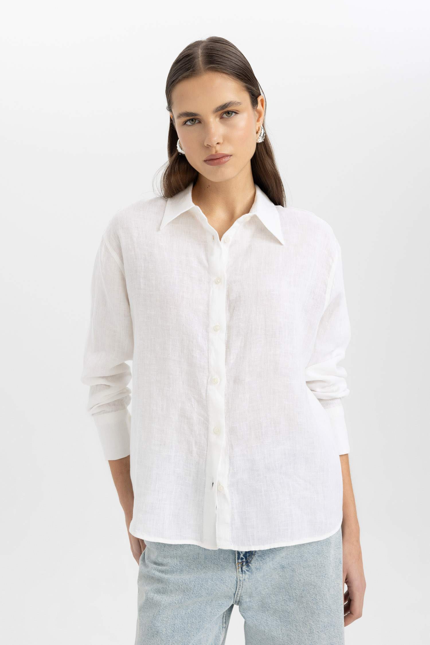 Oversize Fit Shirt Collar linen Long Sleeve Shirt