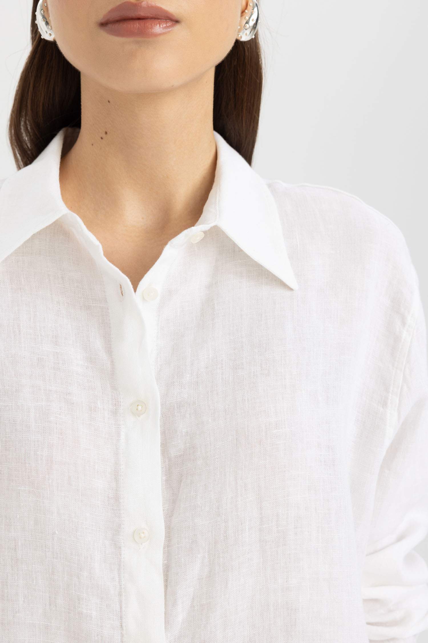 Oversize Fit Shirt Collar linen Long Sleeve Shirt