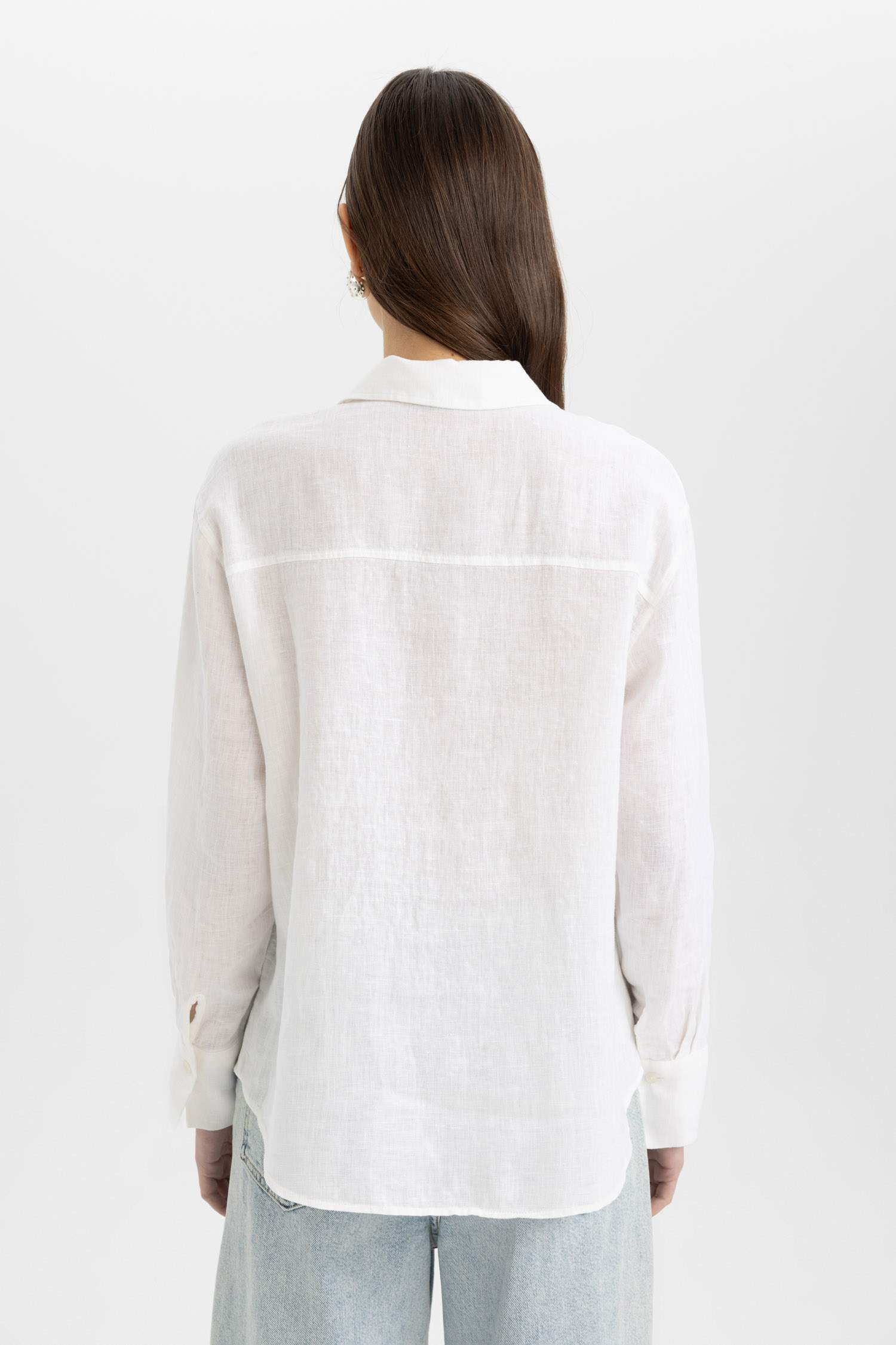 Oversize Fit Shirt Collar linen Long Sleeve Shirt