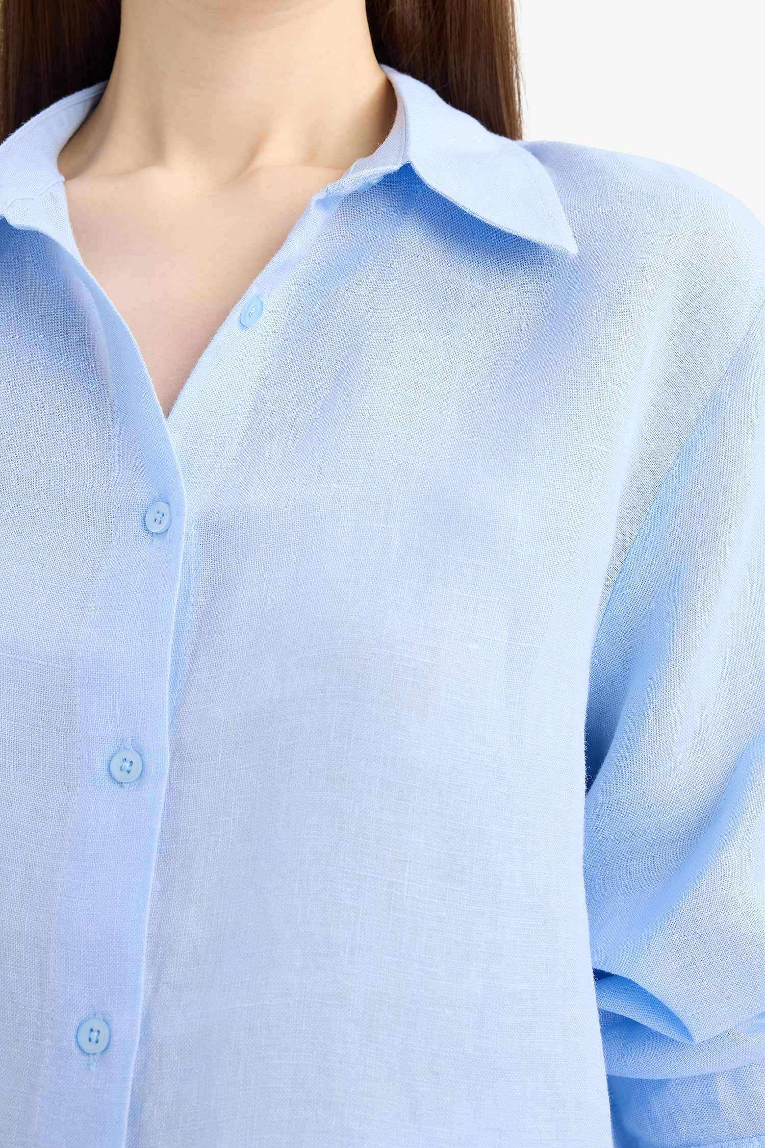 قميص ردن طويل كتان اوفر سايز بياقة قميص