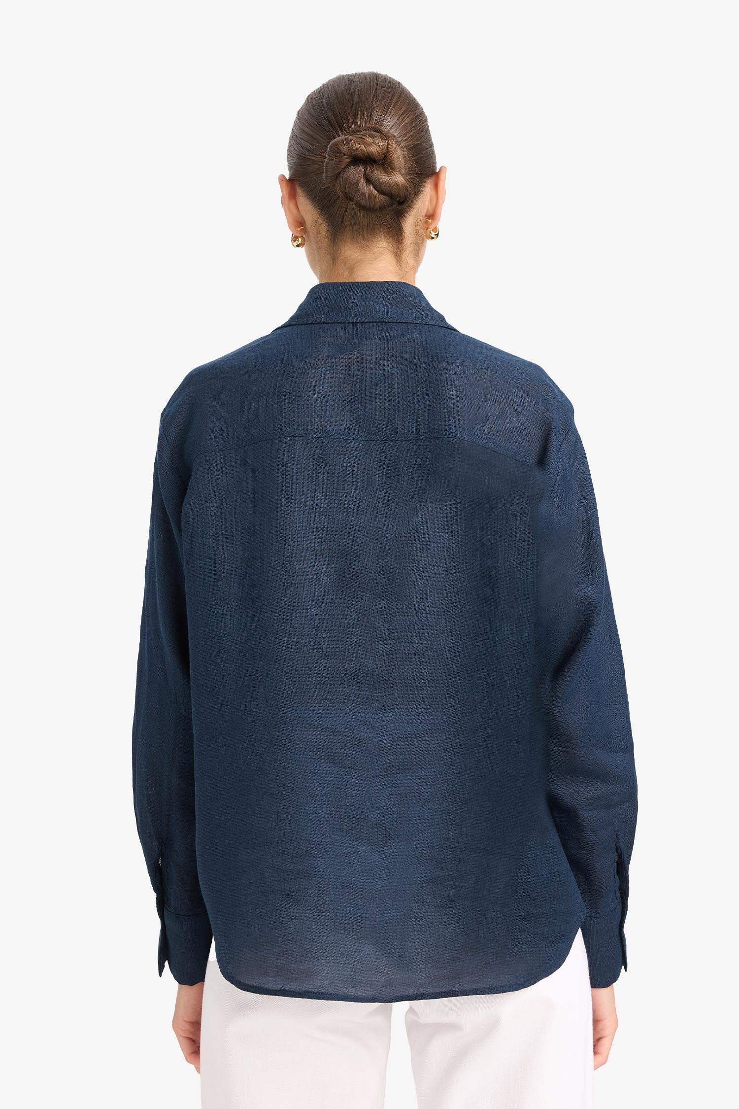 %100 Keten Oversize Geniş Kalıp Uzun Kollu Gömlek