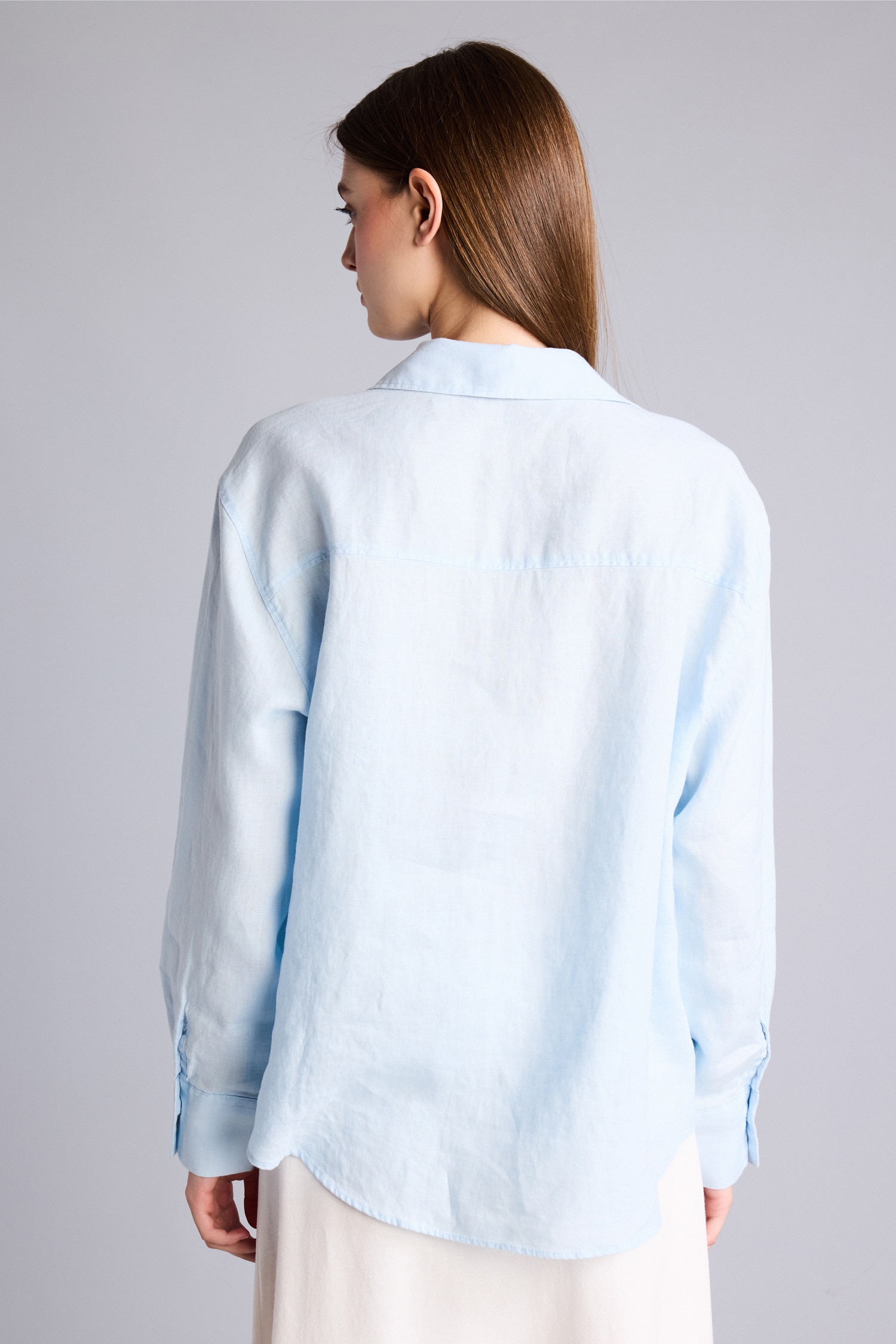 DeFacto %100 Keten Oversize Uzun Kollu Gömlek görsel 5