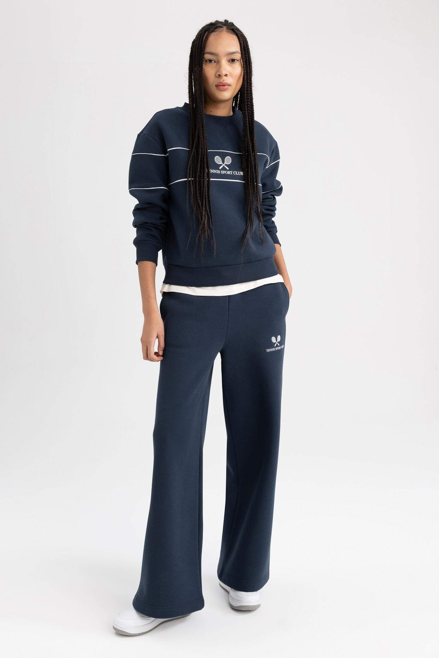 بنطلون بجامة رياضي بقصة عادية وايد ليج