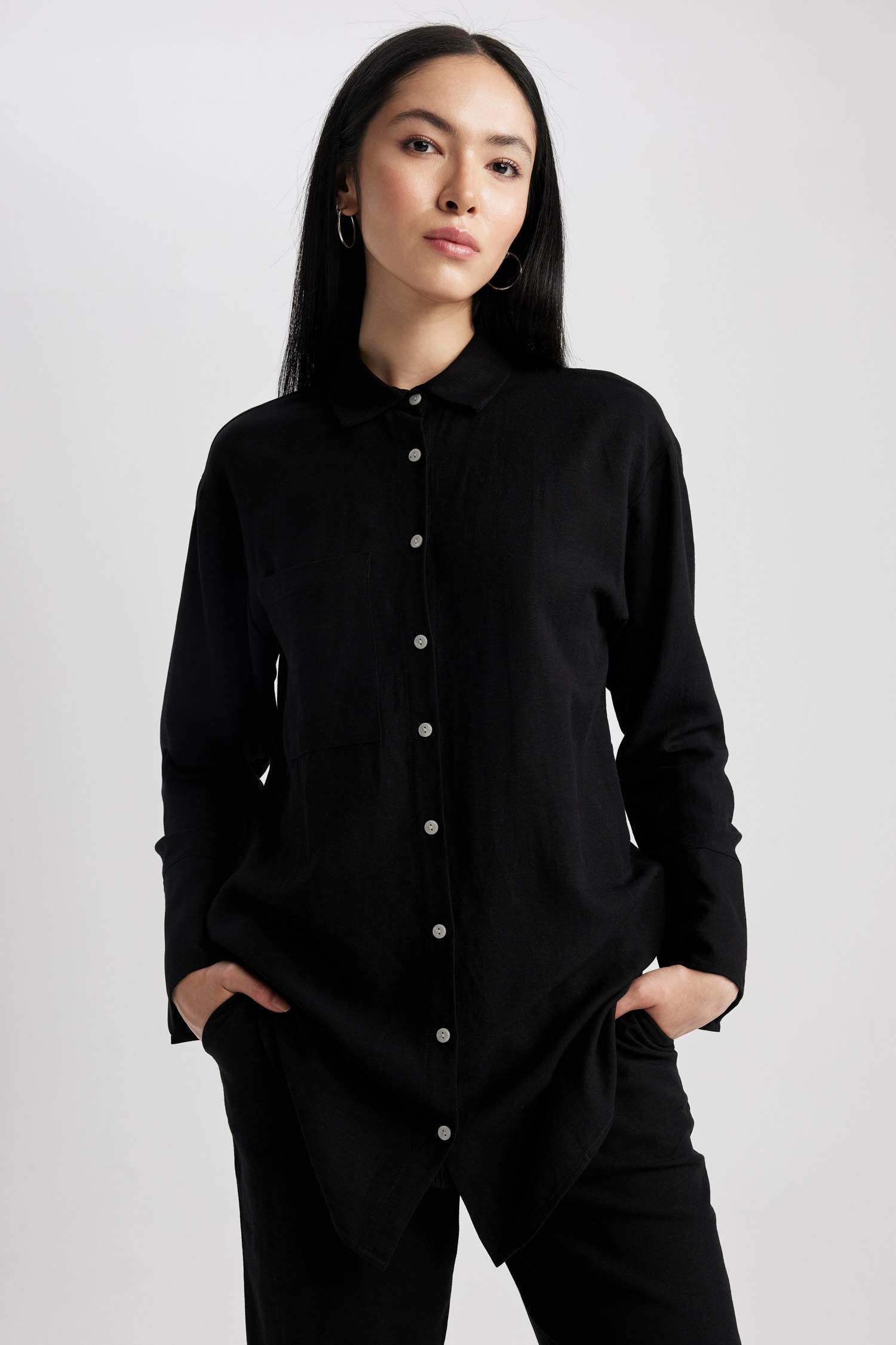 Long Sleeve Solid Color Regular Tunic ser23380