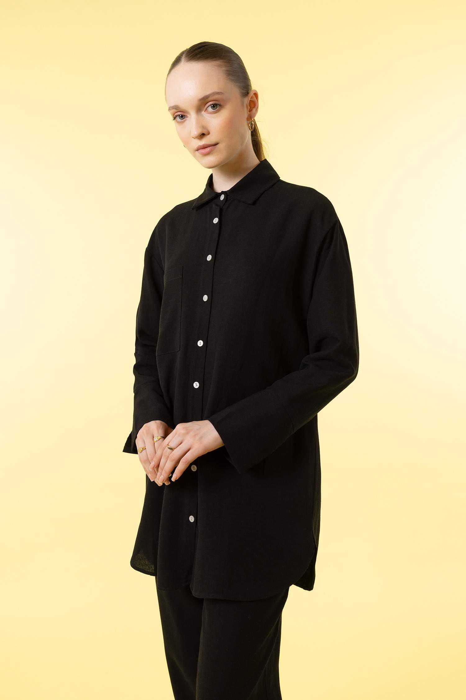 Regular Fit Linen Blend Long Sleeve Tunic