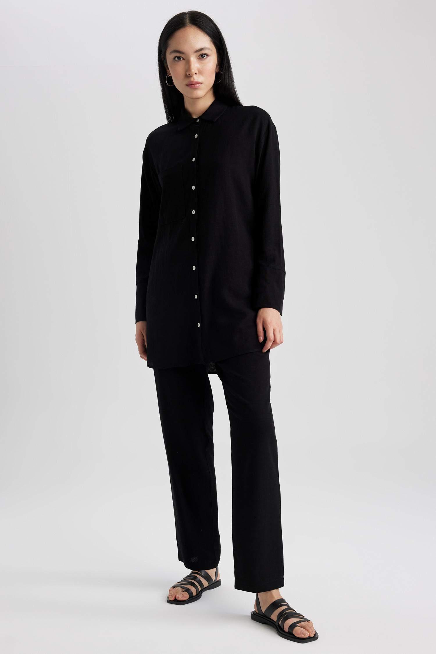 Regular Fit Linen Blend Long Sleeve Tunic