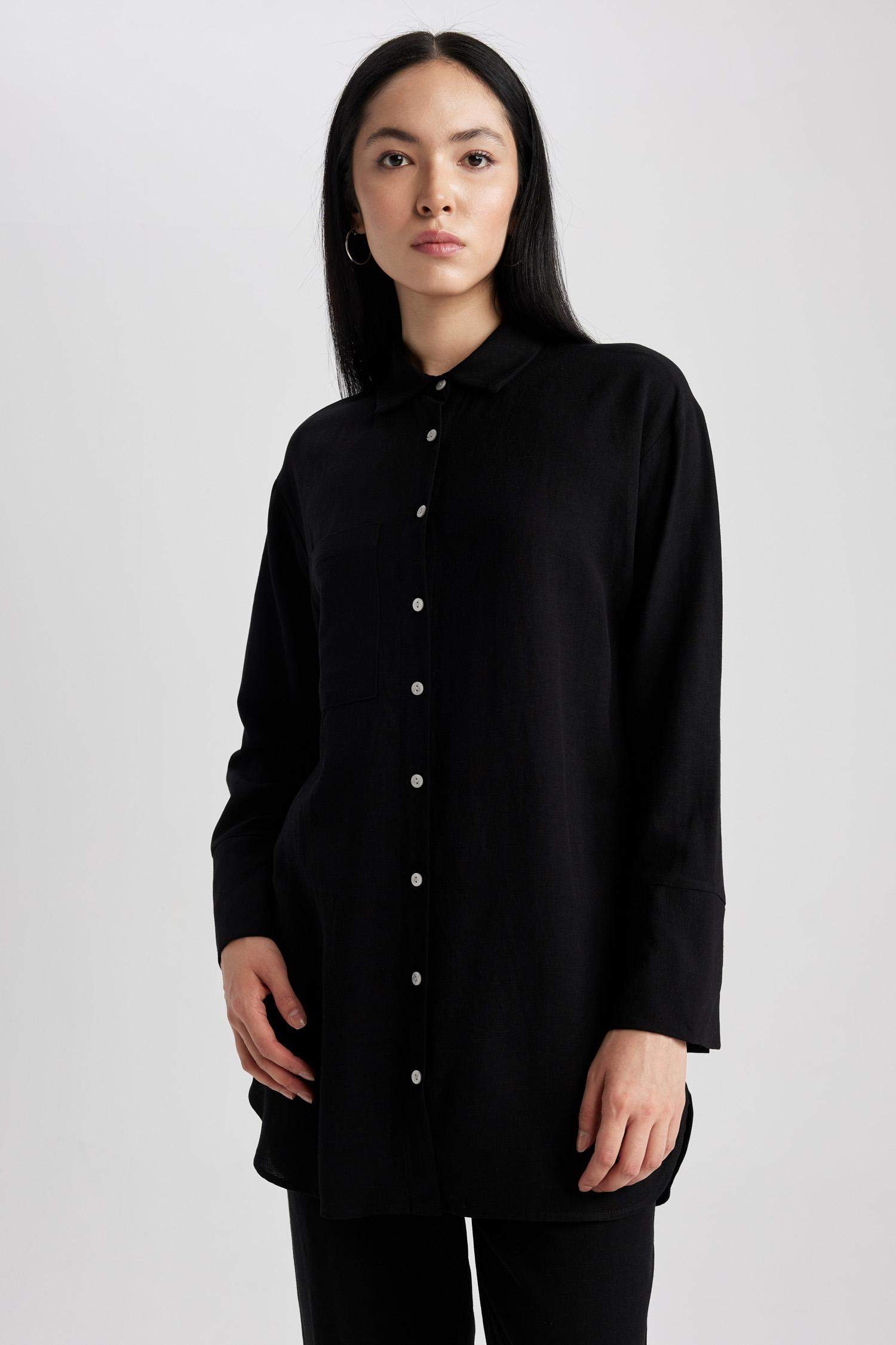 Regular Fit Linen Blend Long Sleeve Tunic