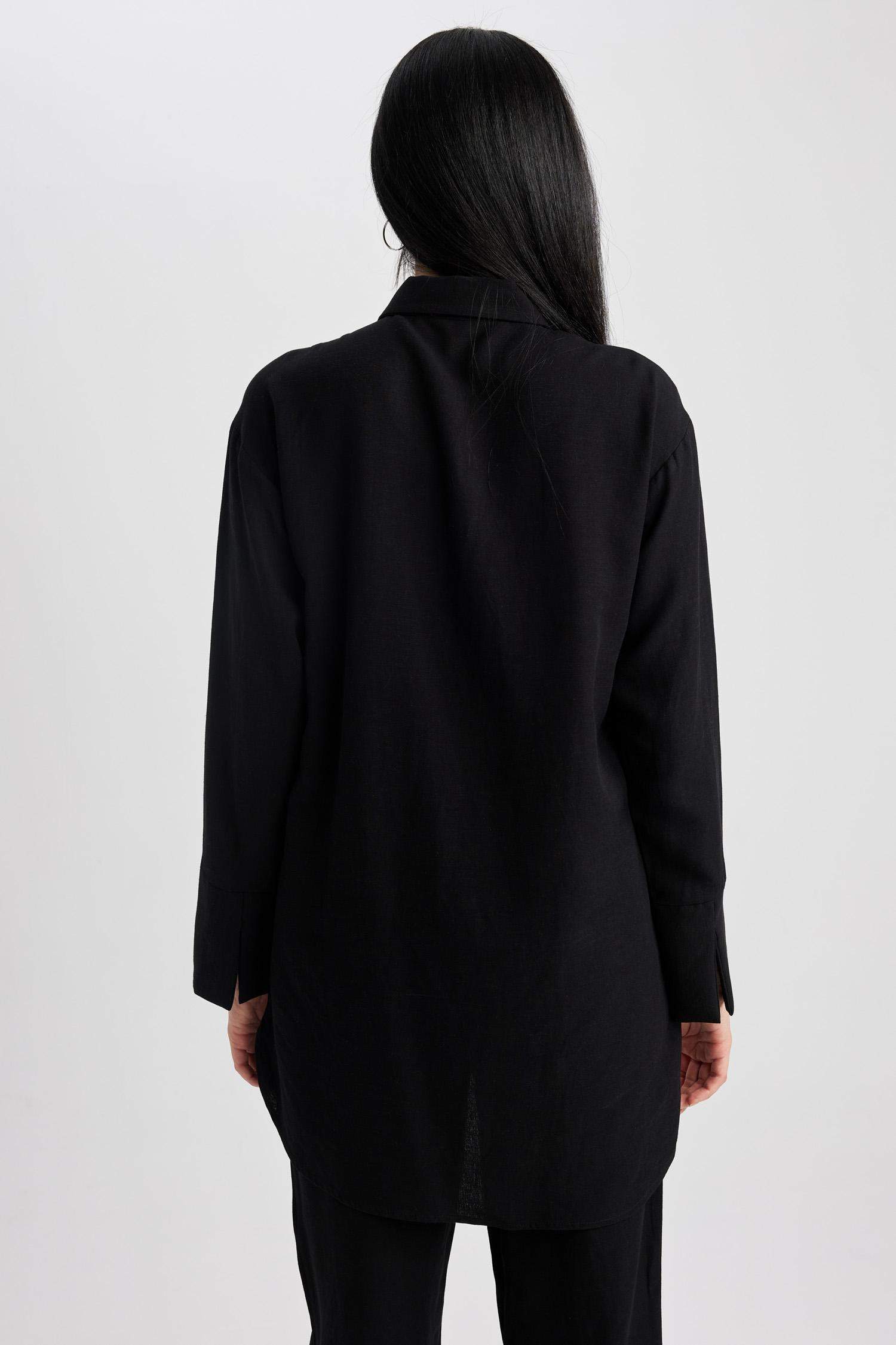 Regular Fit Linen Blend Long Sleeve Tunic