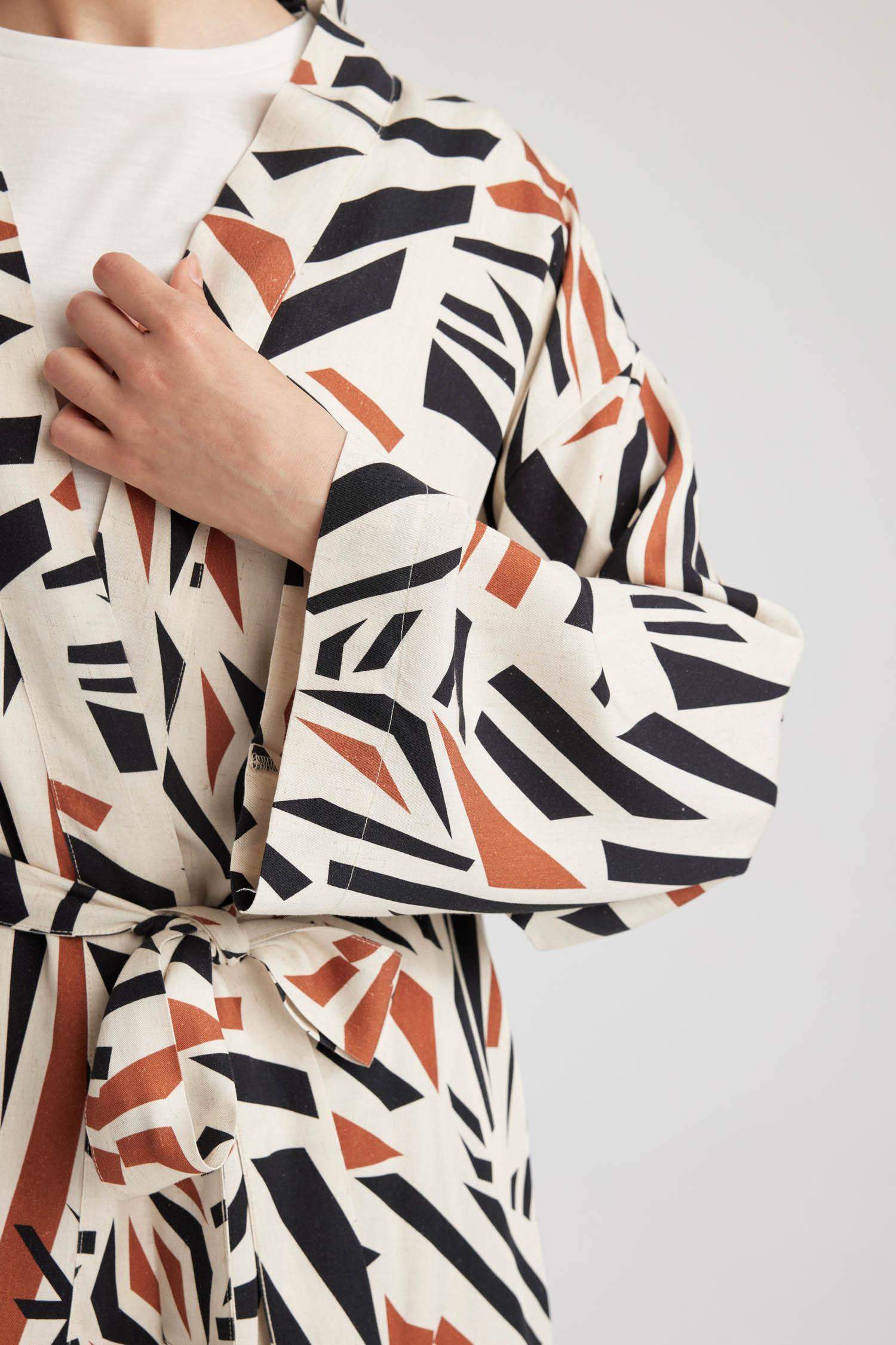 Regular Fit Linen Blended Printed Long Sleeve Tunic