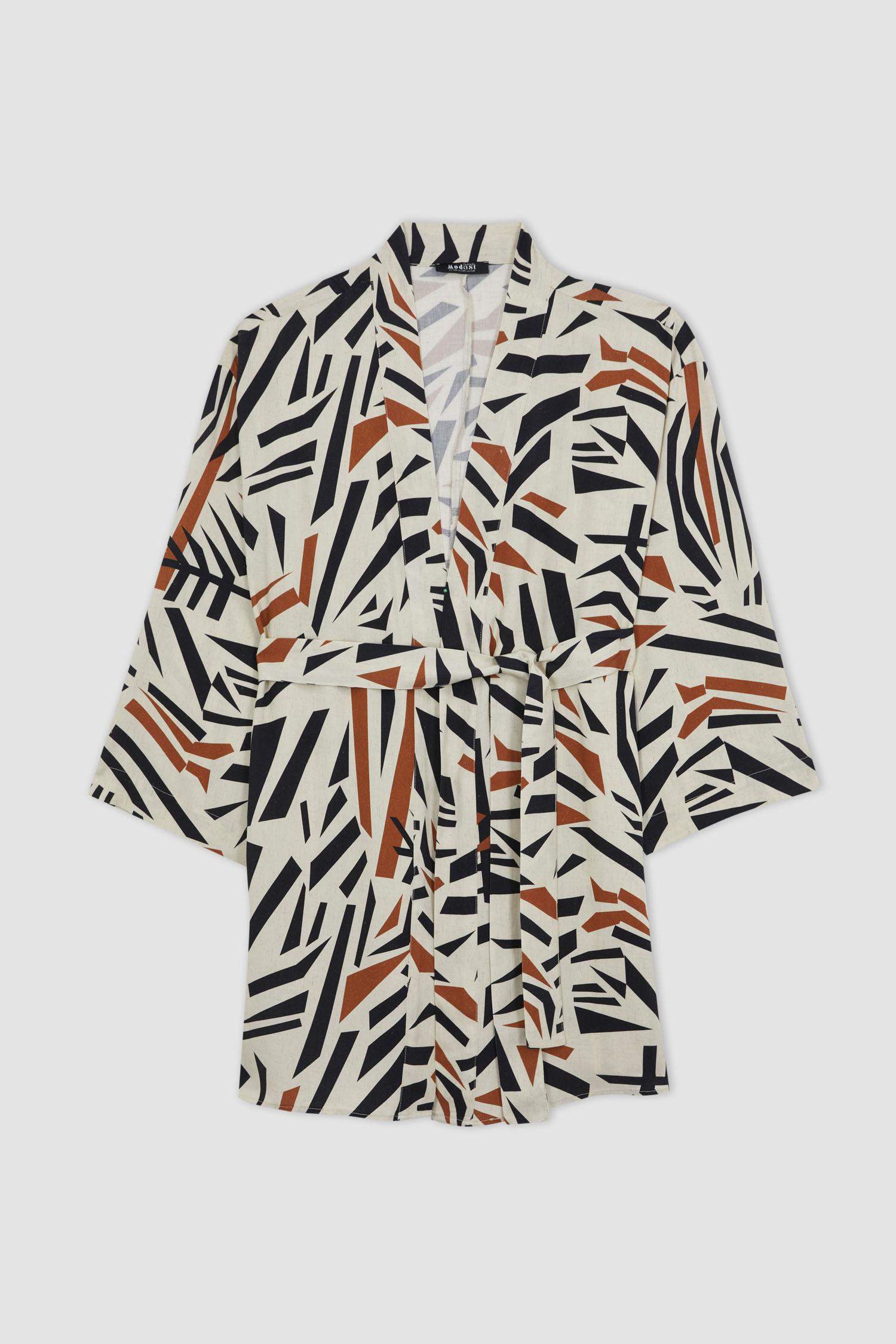 Regular Fit Linen Blended Printed Long Sleeve Tunic