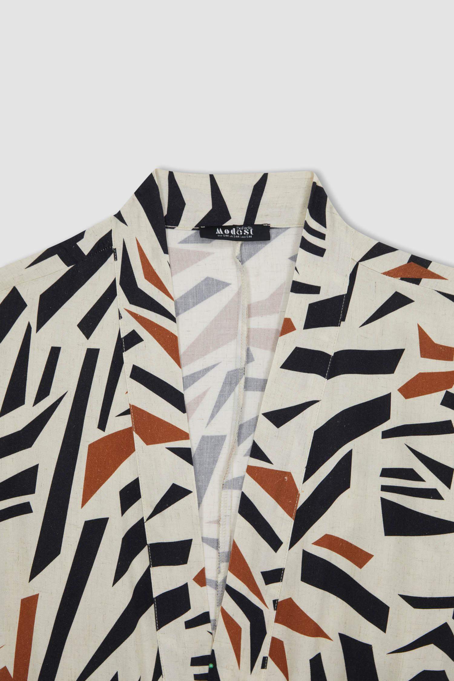 Regular Fit Linen Blended Printed Long Sleeve Tunic