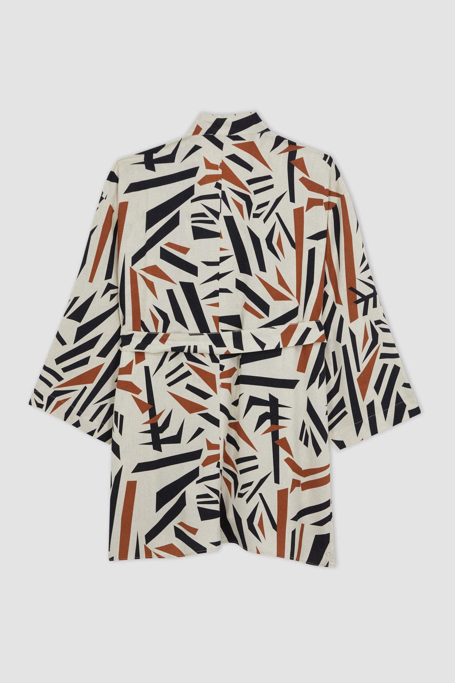 Regular Fit Linen Blended Printed Long Sleeve Tunic