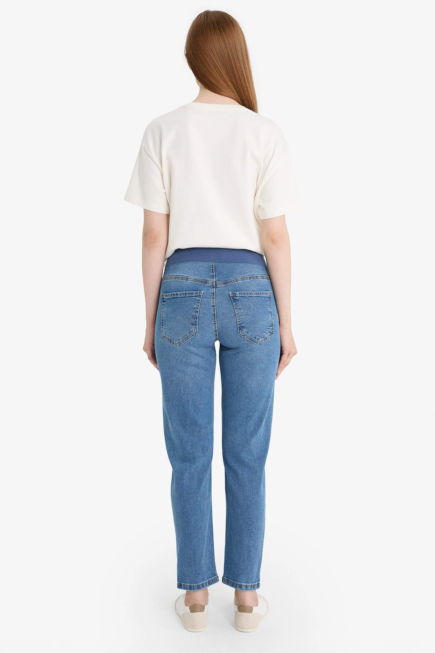 Pantalon Long de Maternité Jambe Droite Taille Haute Style Boyfriend