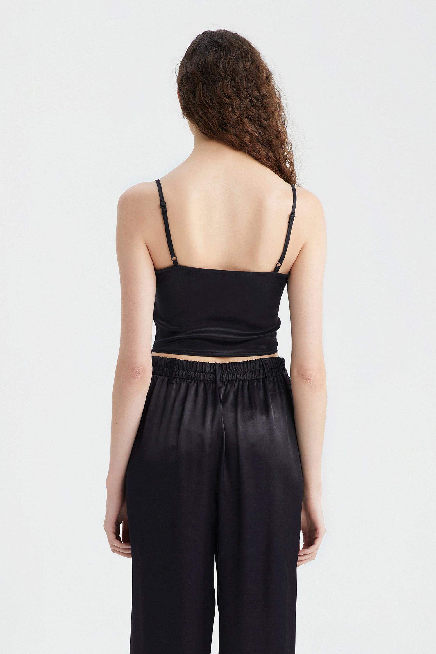 Fitted Heart Collar Satin Strap Sleeveless Blouse