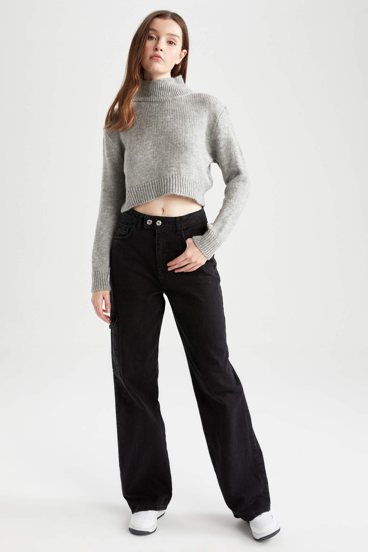 Grey Woman Relax Fit Half Turtleneck Sweater 2723149 | DeFacto