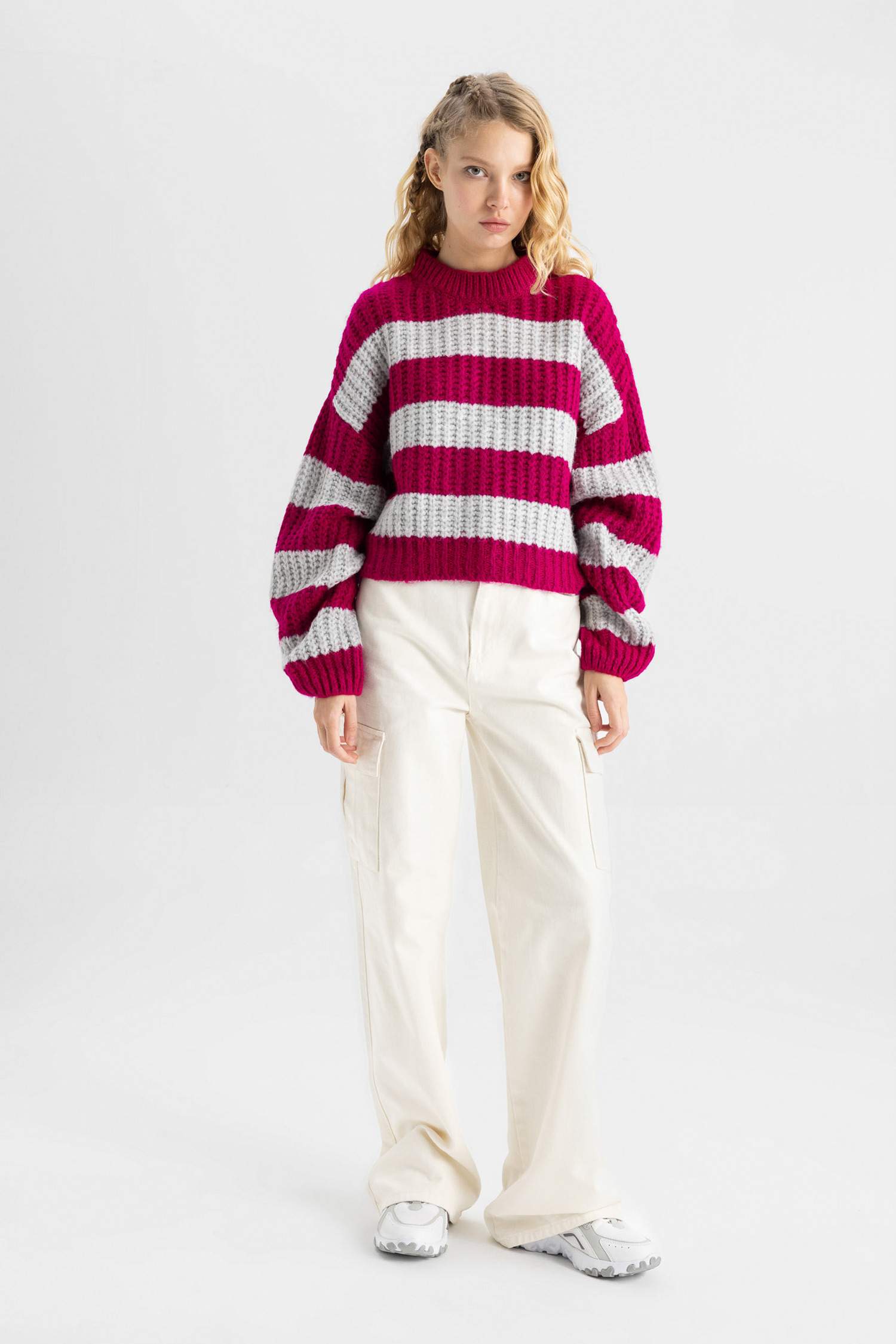 Coool үлкен пішім дөңгелек жаға трикотаж Пулловер