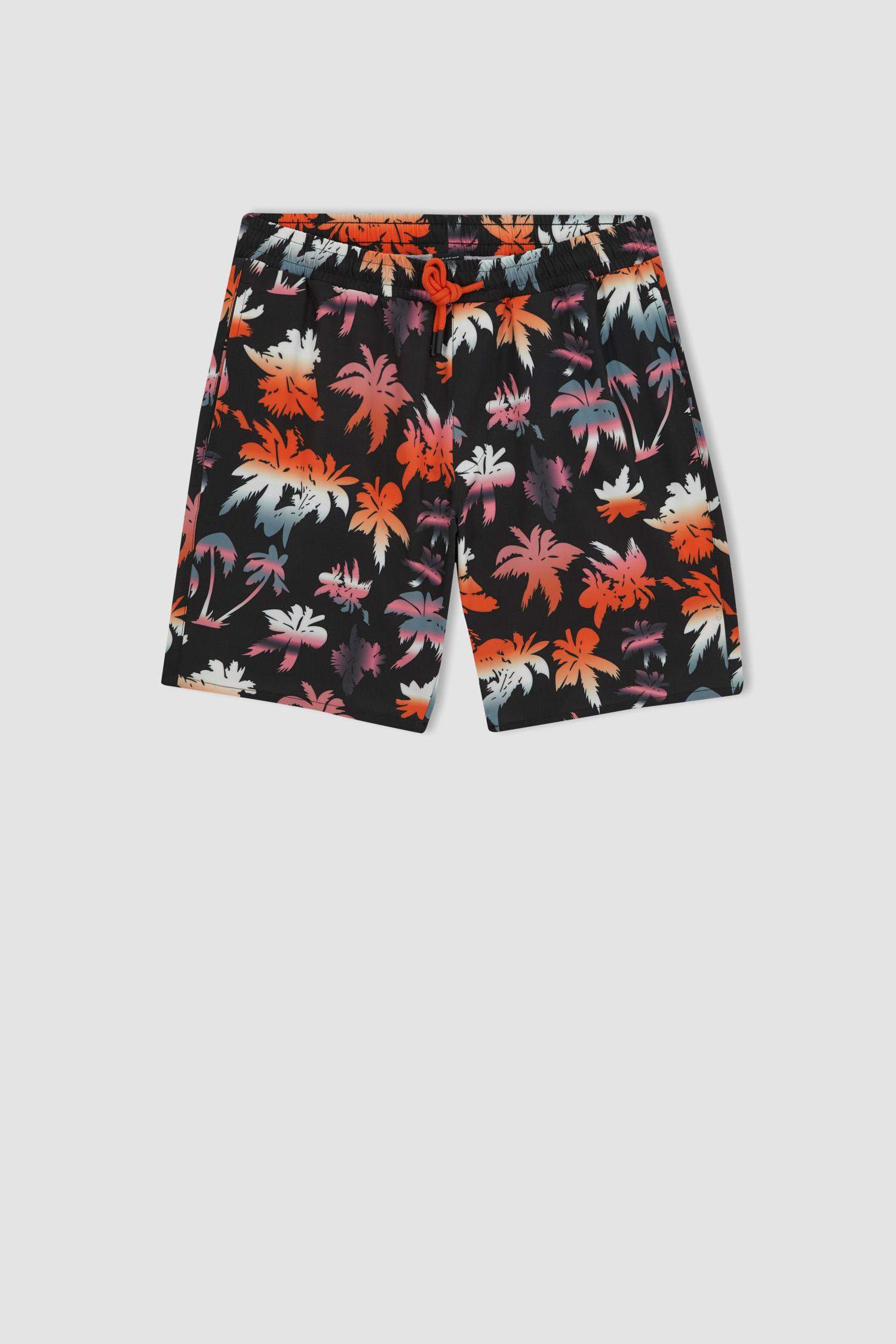 Stretchy Textured Knee Length Printed Swimming Shorts