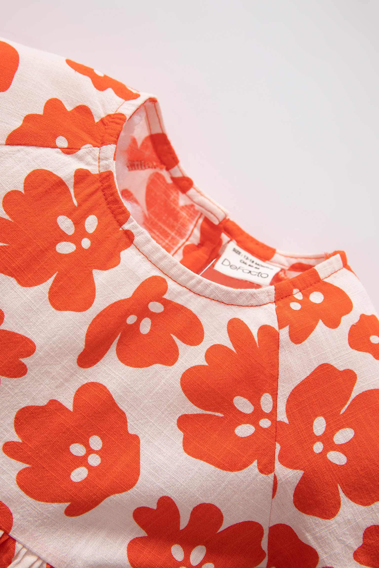 Baby Girl Floral Short Sleeve Linen Look Dress