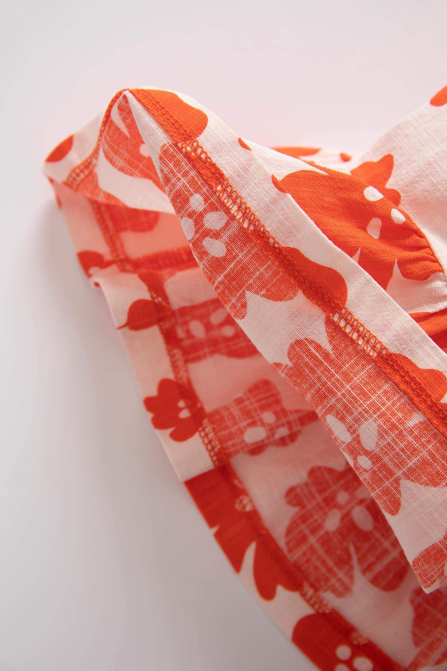 Baby Girl Floral Short Sleeve Linen Look Dress