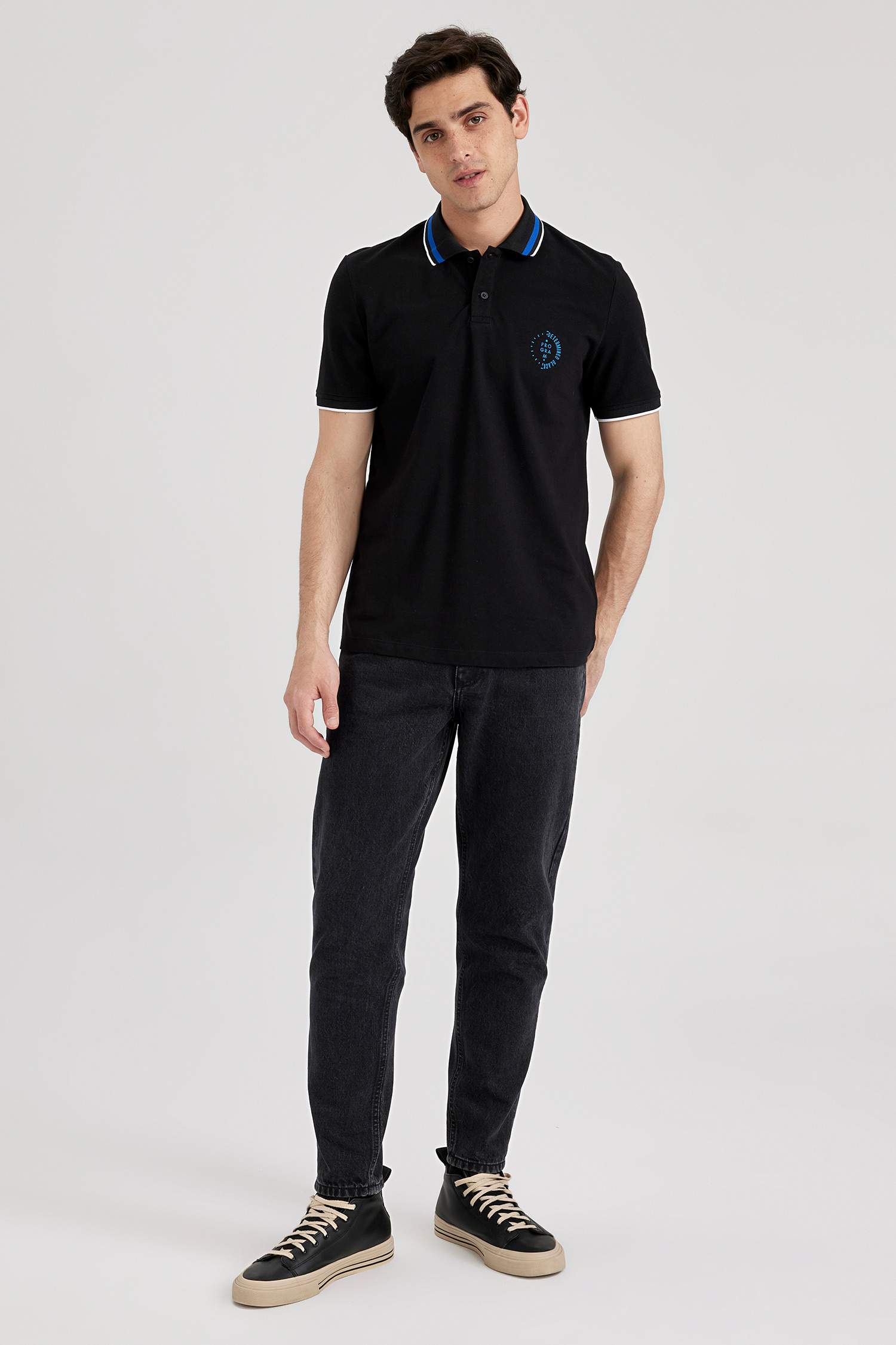 T-shirt Polo en coton imprimé à manches courtes Coupe régulière