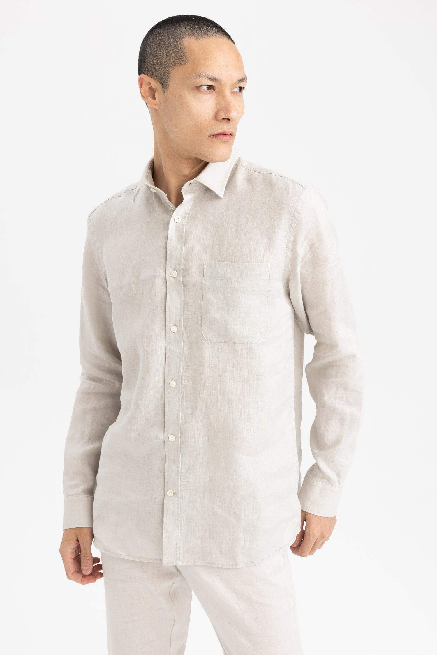 Chemise à manches longues et coupe régulière 100 % lin