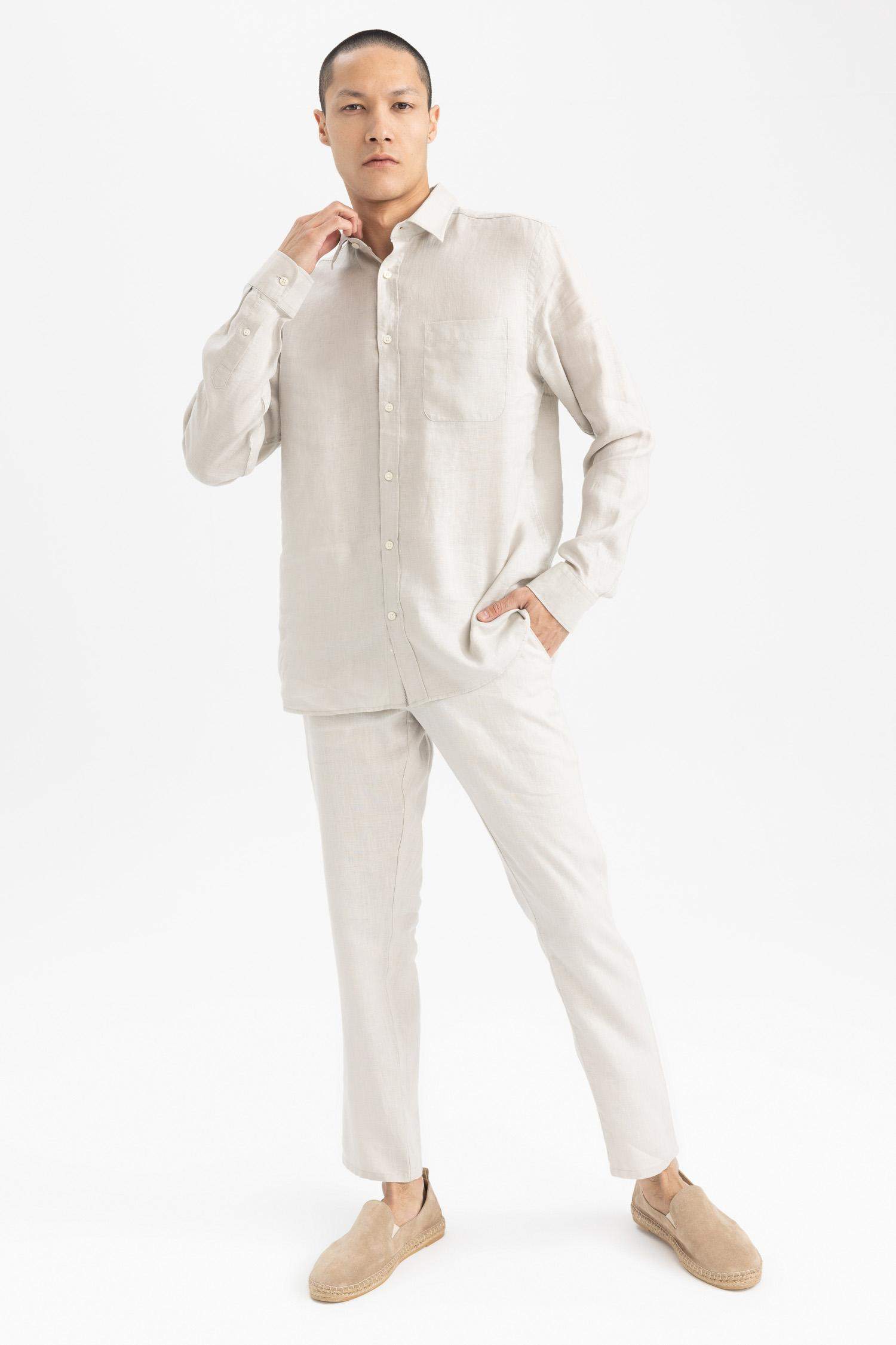 Chemise à manches longues et coupe régulière 100 % lin