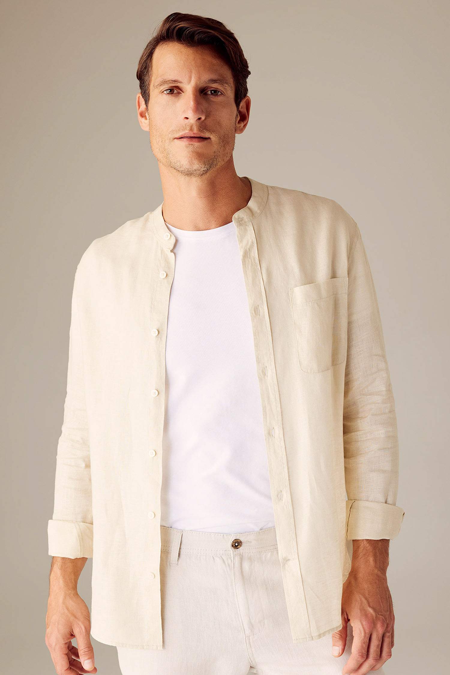 тік жаға мақта Ұзын жеңді көйлек