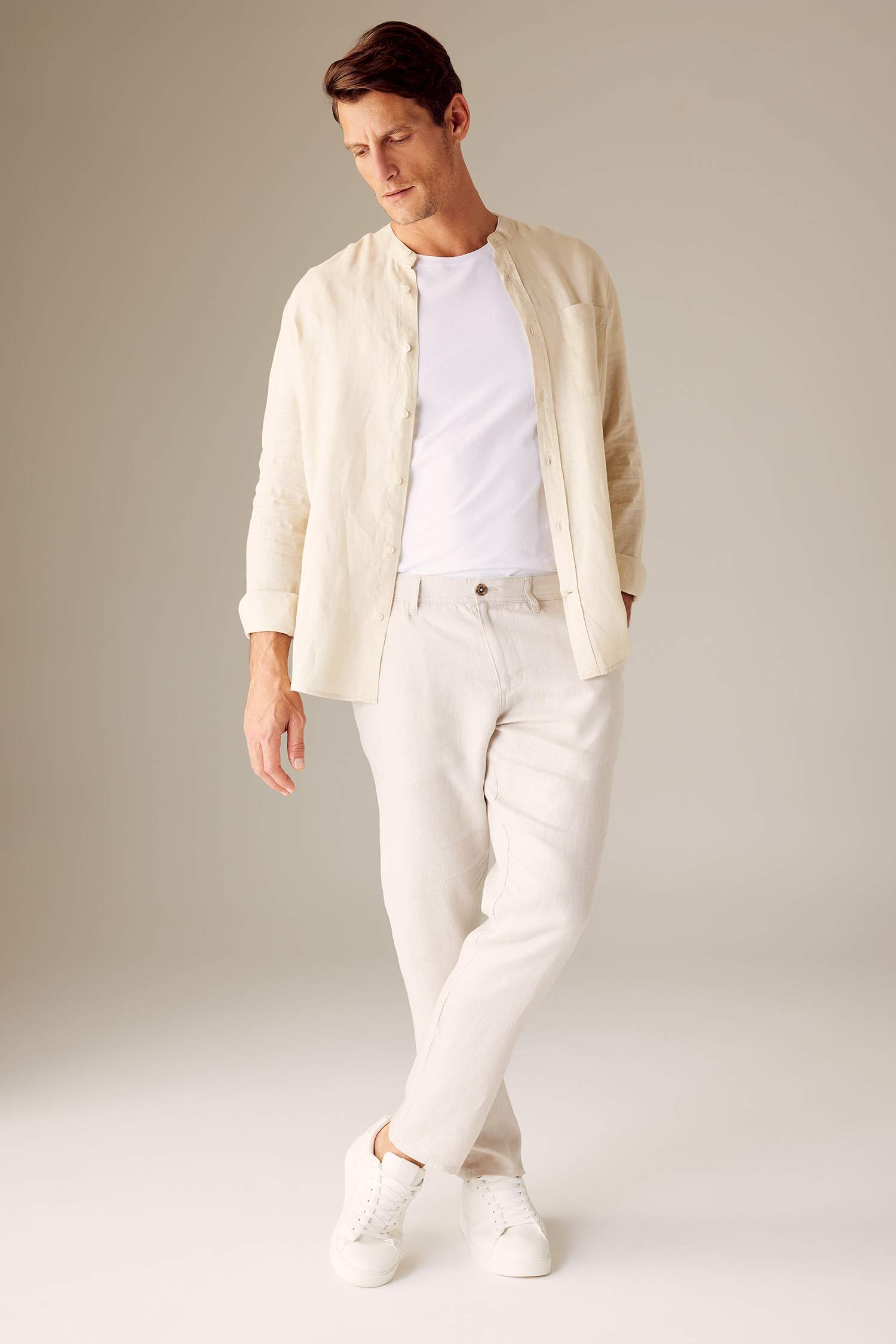 тік жаға мақта Ұзын жеңді көйлек