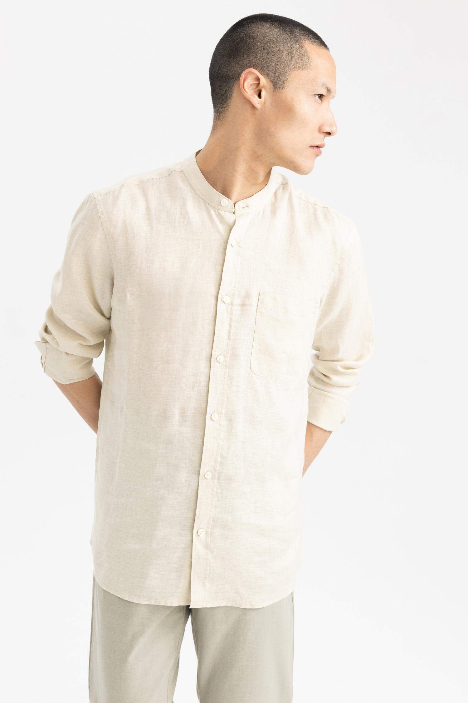 тік жаға мақта Ұзын жеңді көйлек