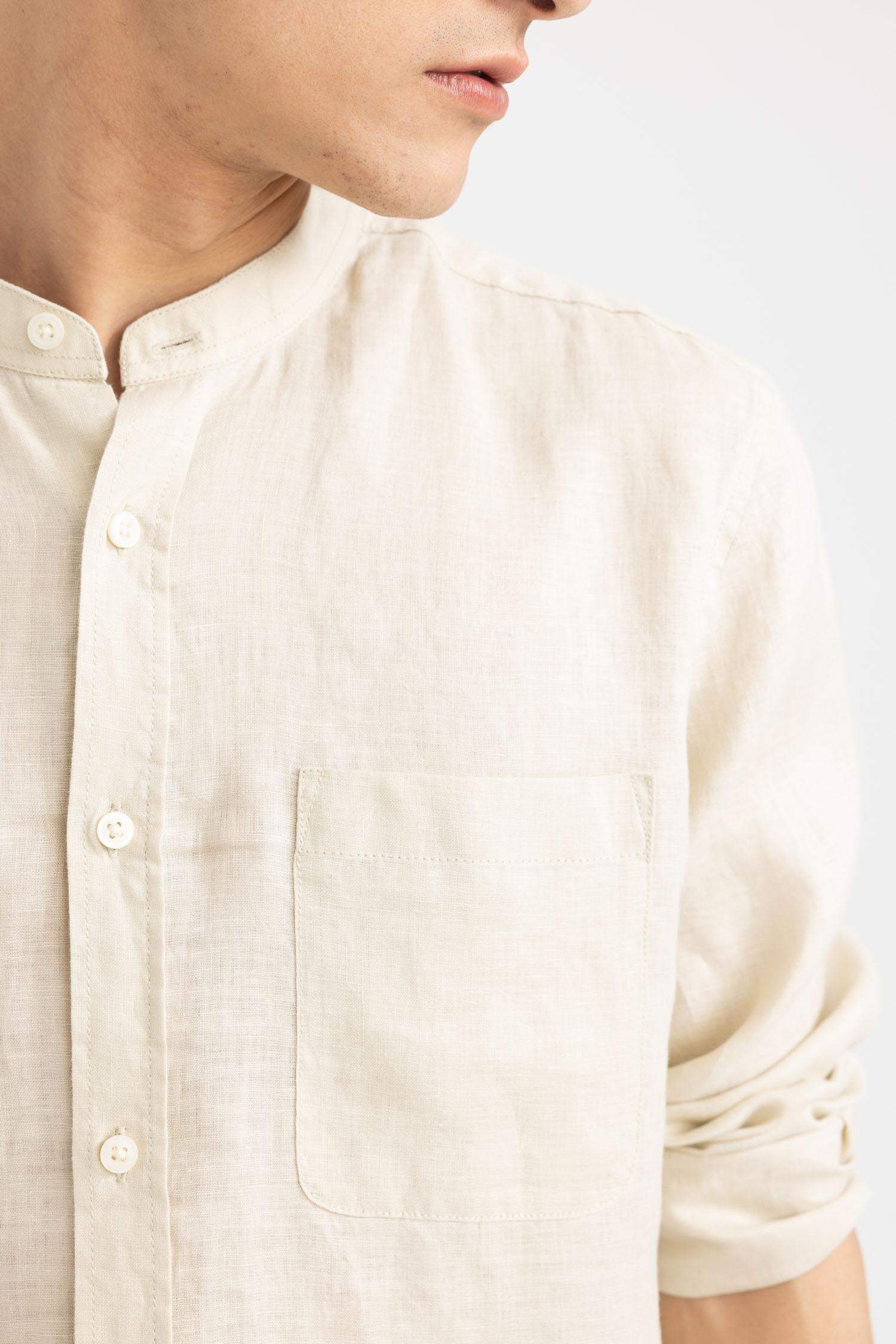 тік жаға мақта Ұзын жеңді көйлек