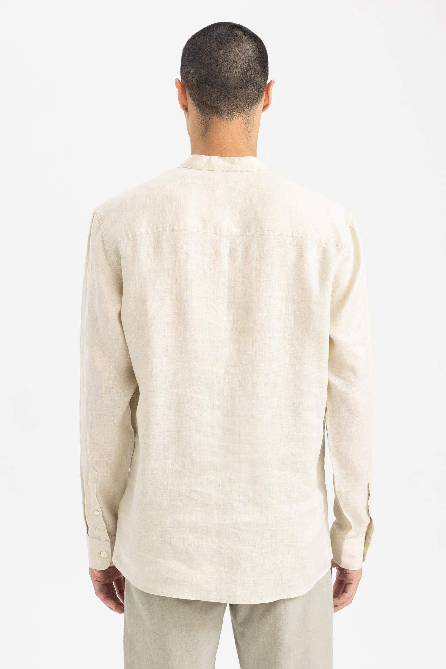 тік жаға мақта Ұзын жеңді көйлек