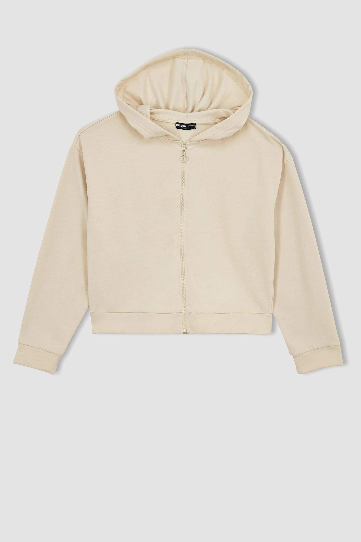 سويت شيرت بيزك خفيف قصة عادية بكابيشون