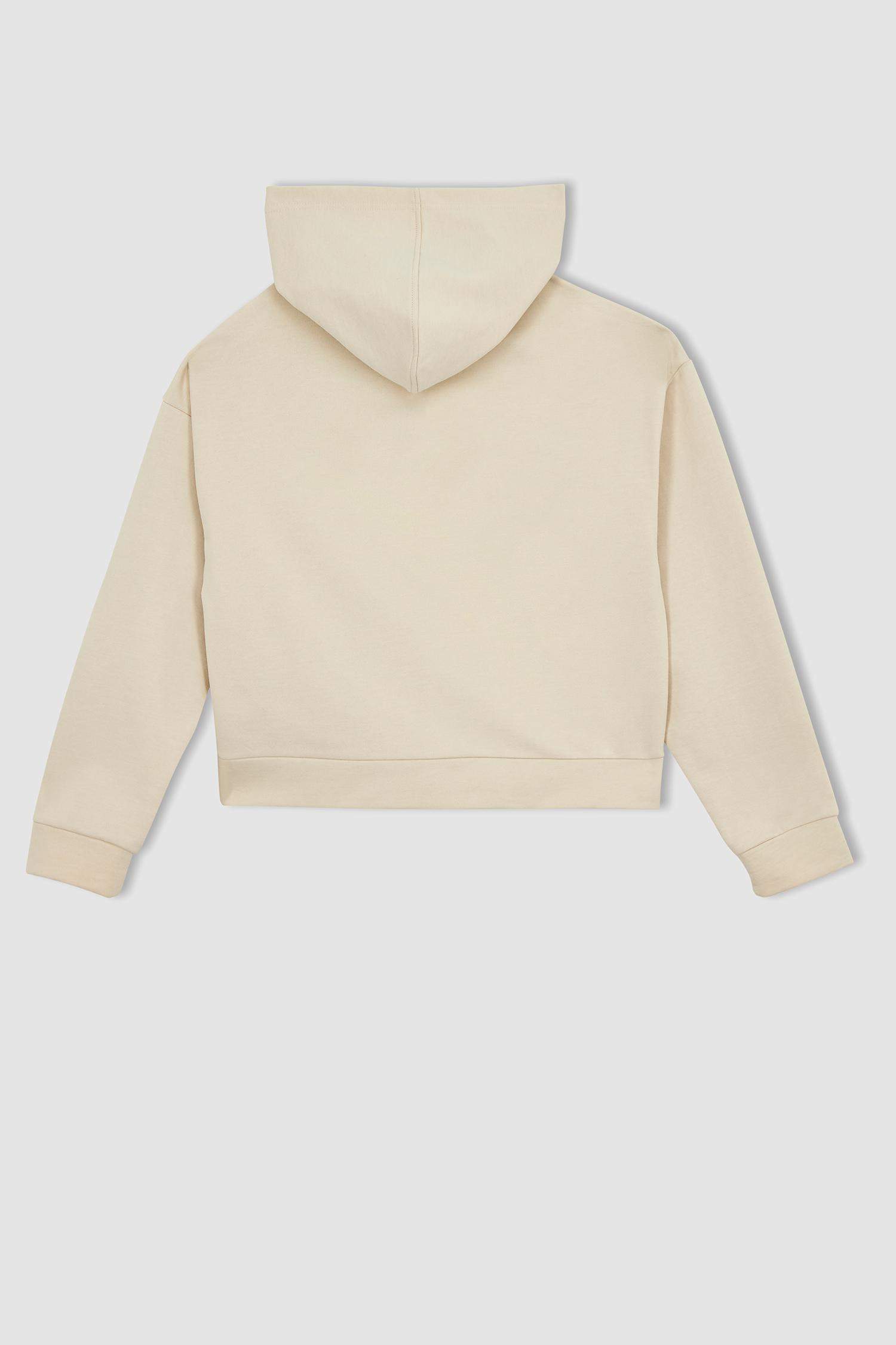 سويت شيرت بيزك خفيف قصة عادية بكابيشون