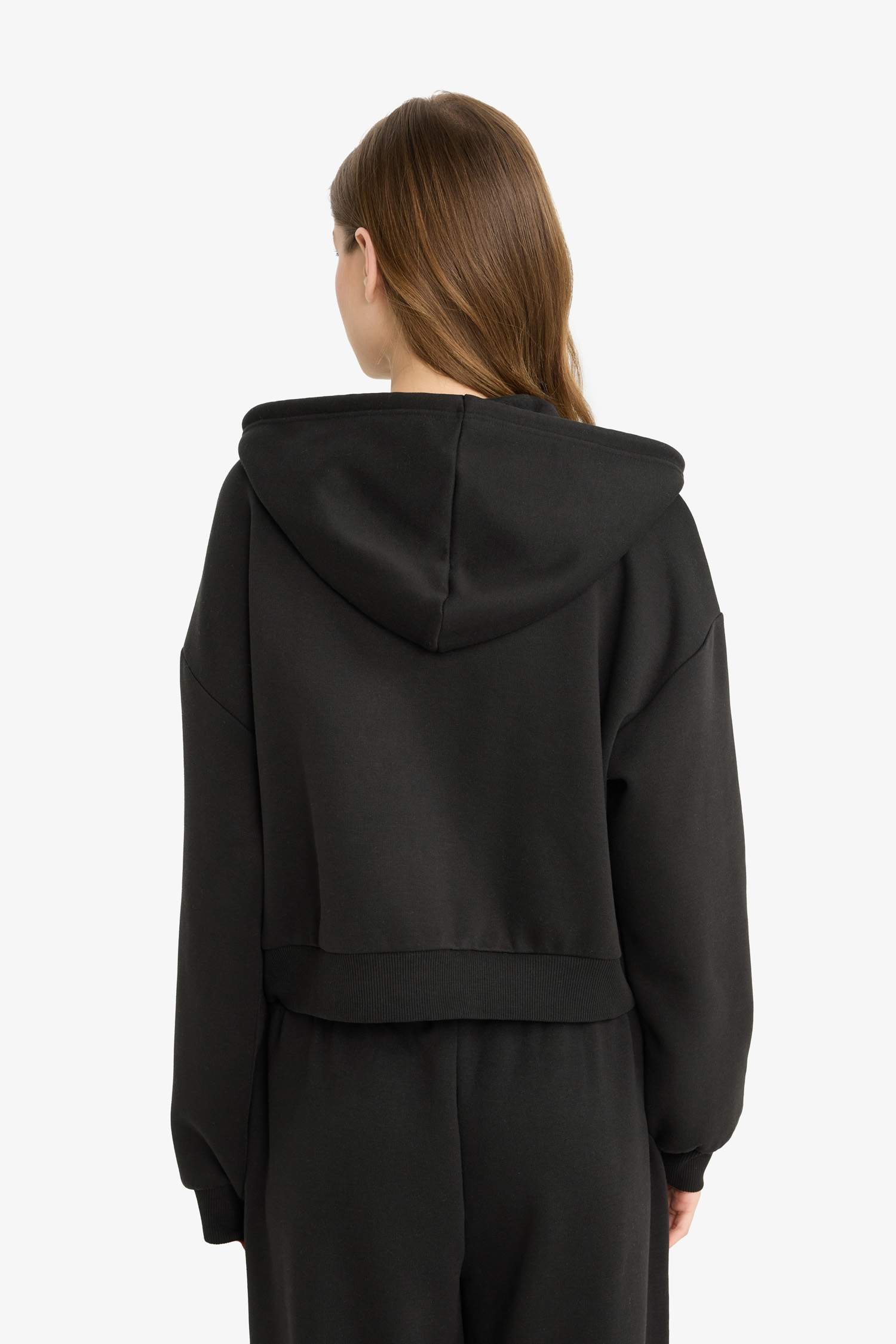 Cropped Fit Hooded Thick Fabric Cardigan