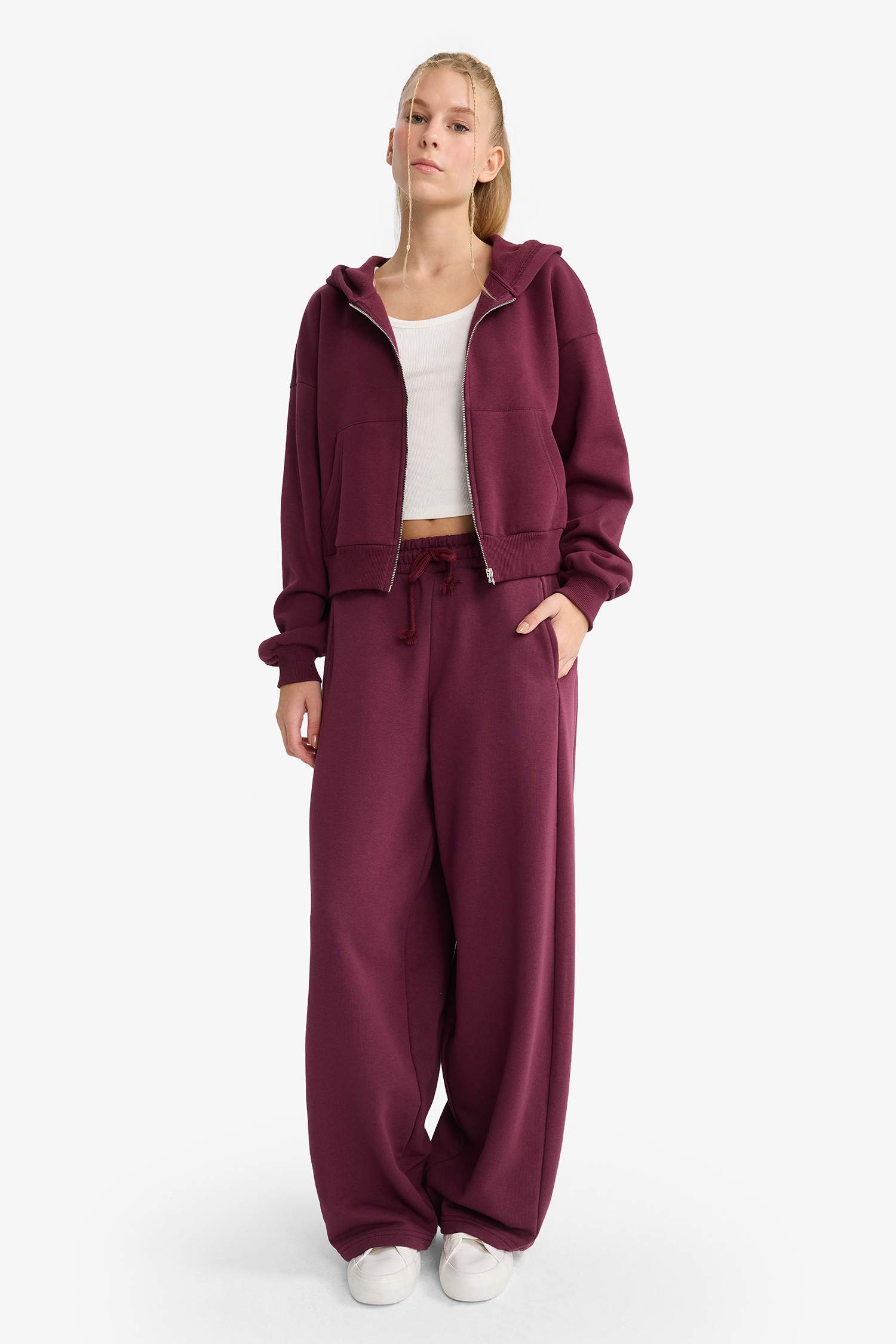 Coool Cropped Fit Kapüşonlu Kalın Fermuarlı Sweatshirt